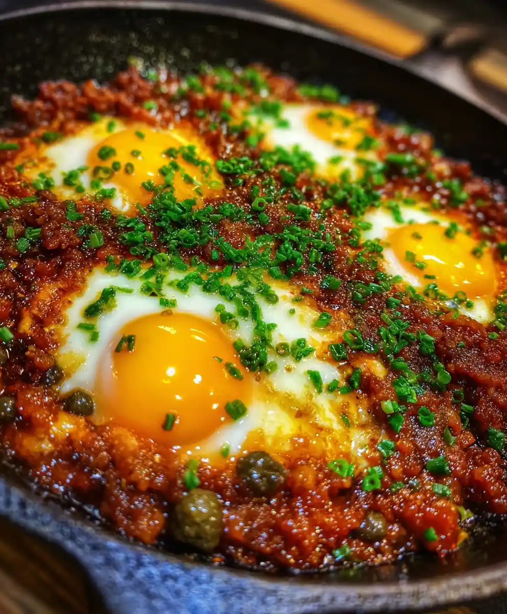 beef tartare recipe with Egg Yolk Sun and Chive