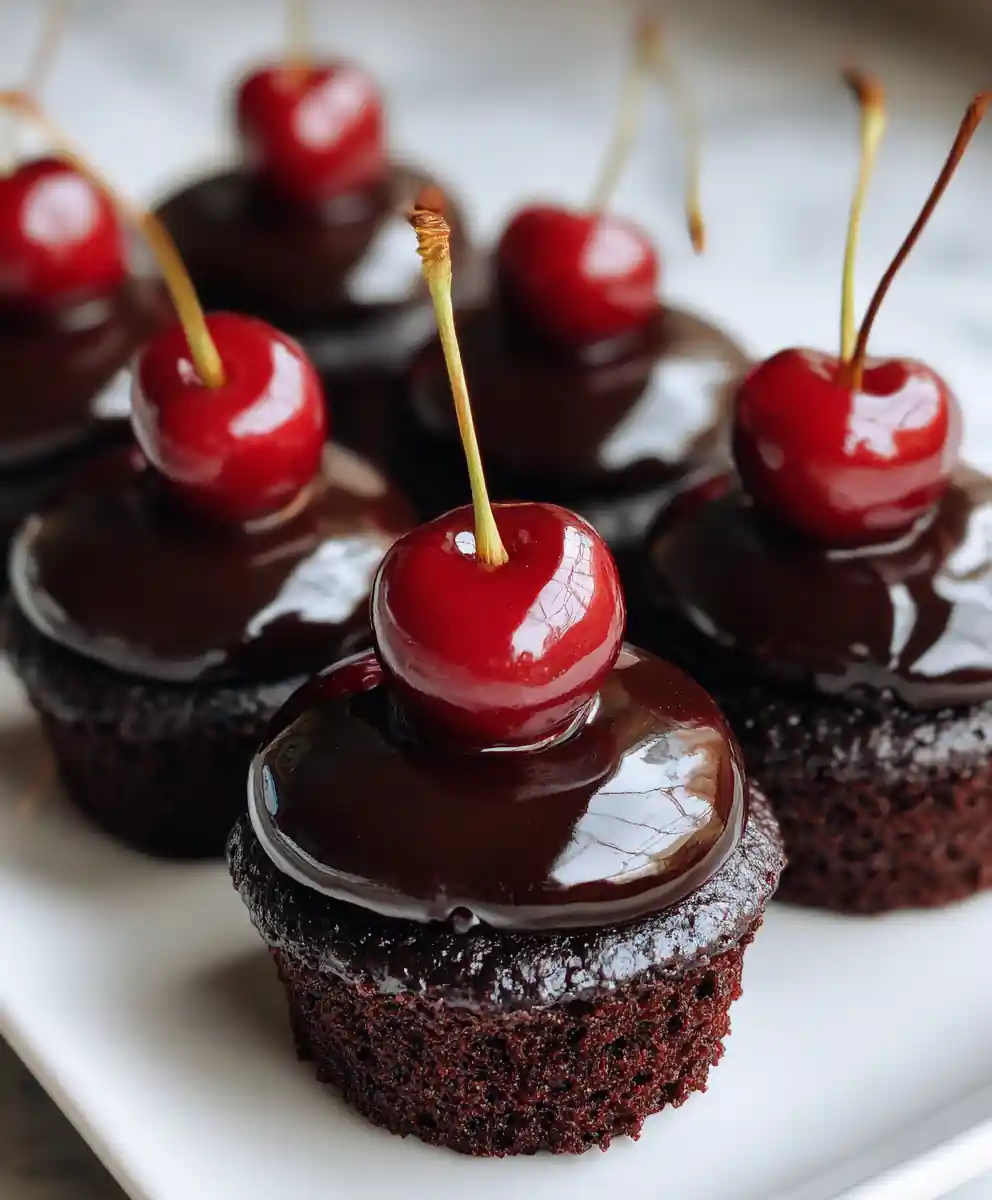best chocolate cupcake recipe Glossy Ganache Chocolate Cupcakes With Cherry Crowns