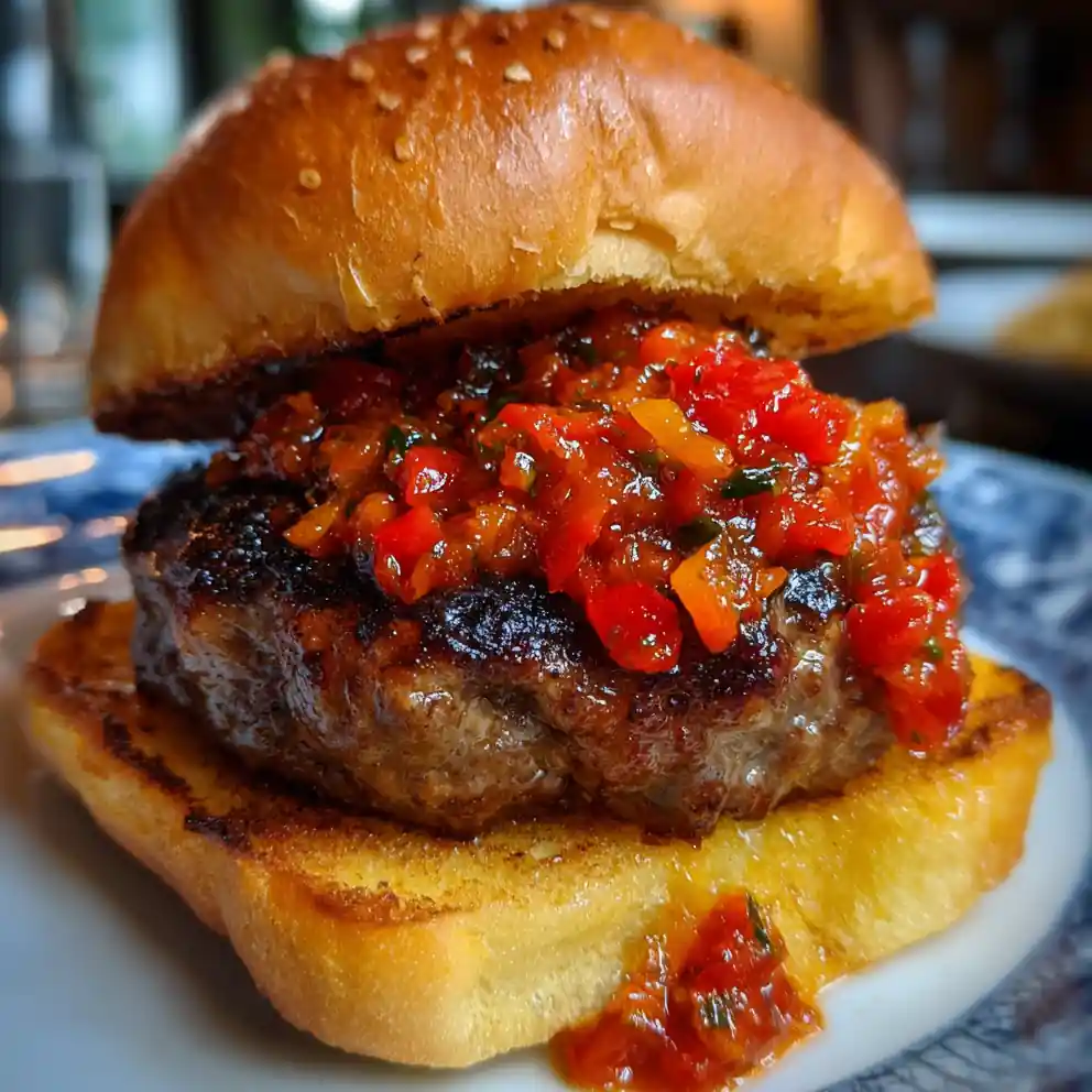 Bison Burger Recipe With Roasted Red Pepper Relish 6 bison burger recipe With Roasted Red Pepper Relish