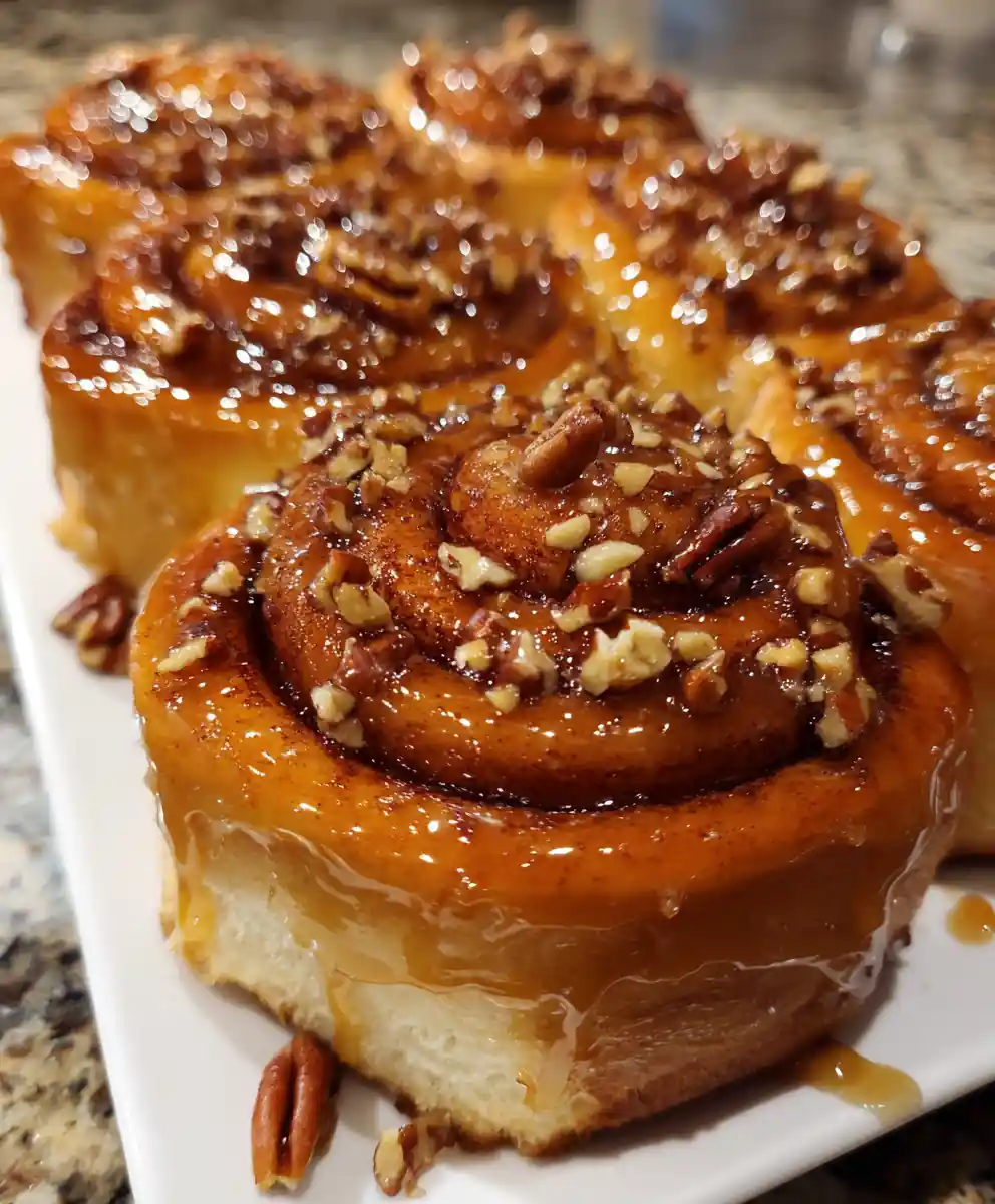 caramel rolls recipe Butterscotch-Glazed Caramel Rolls With Pecan Shards