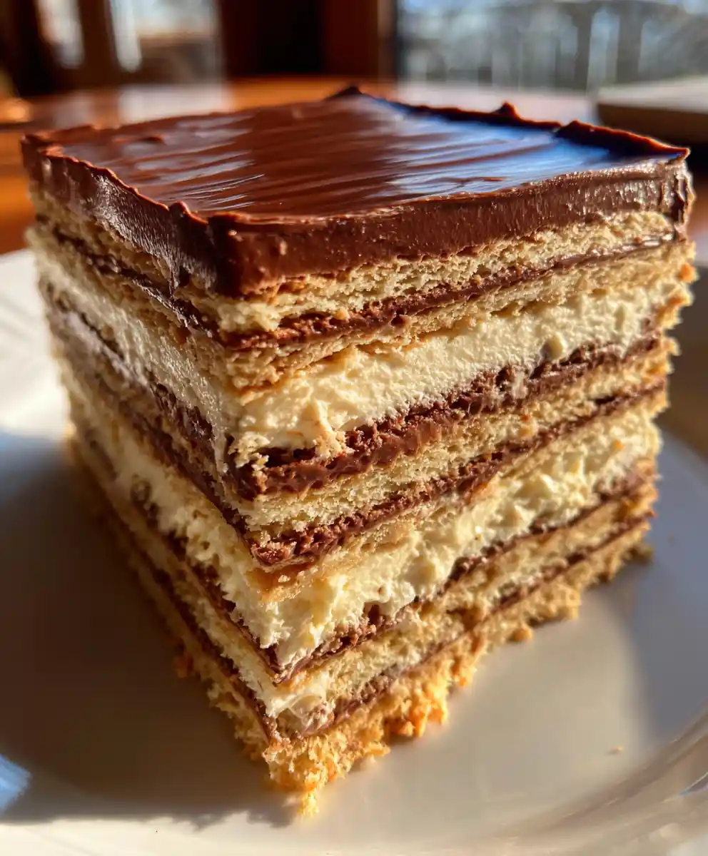 chocolate eclair cake recipe with Mocha Stripe Frosting