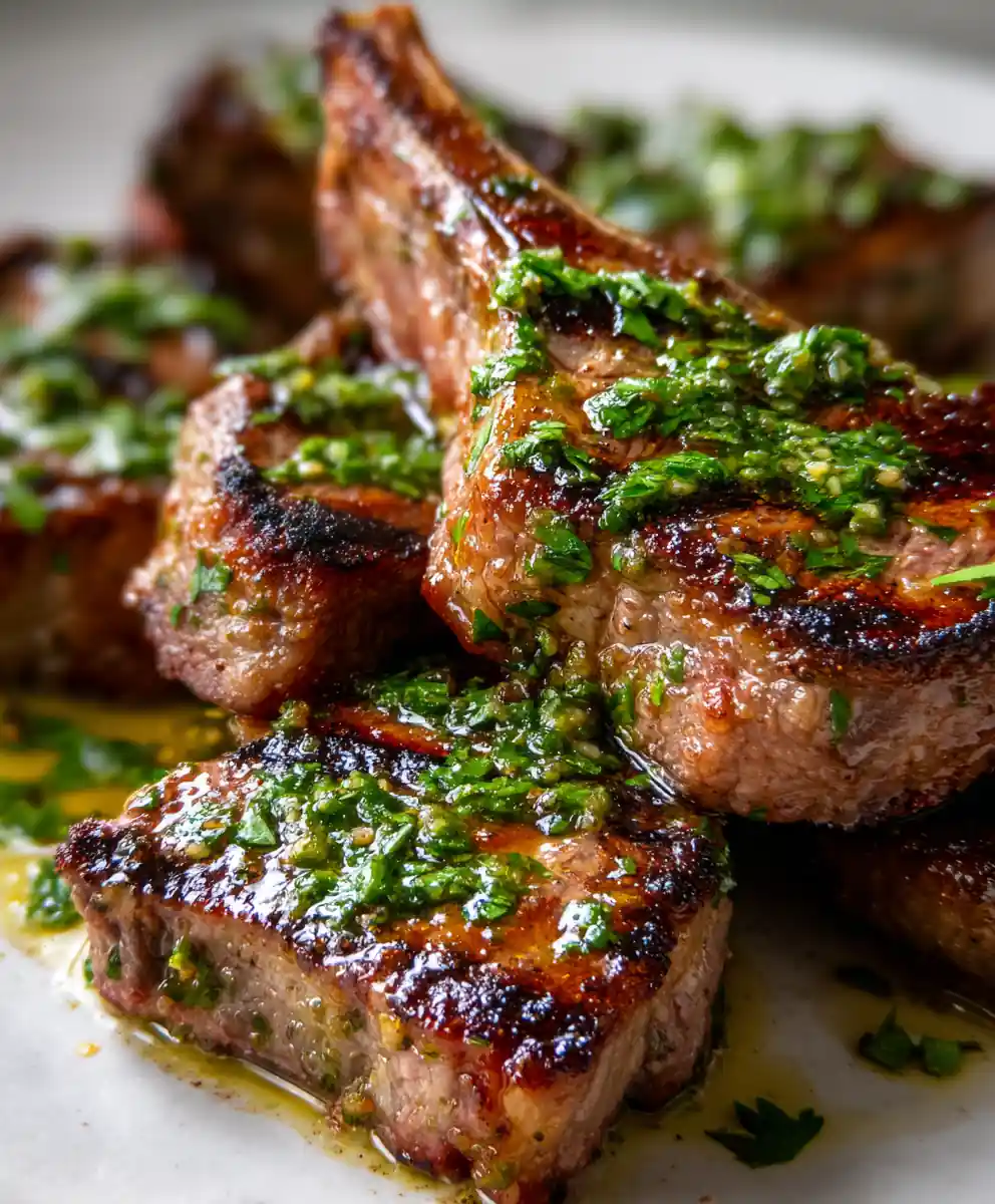 grilled lamb chops recipe with Charred Herb Green