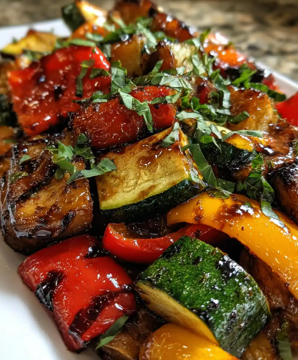 grilled vegetables recipe with Balsamic Lacquer and Basil
