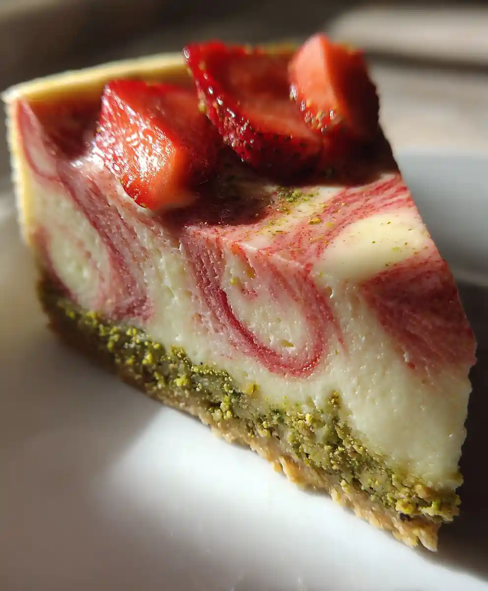 healthy cheesecake recipe Strawberry Ribbon Cheesecake With Pistachio Crust