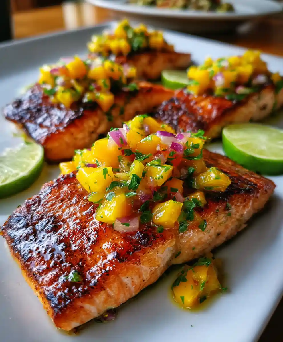 jerk salmon recipe Charred Jerk Salmon With Mango Salsa