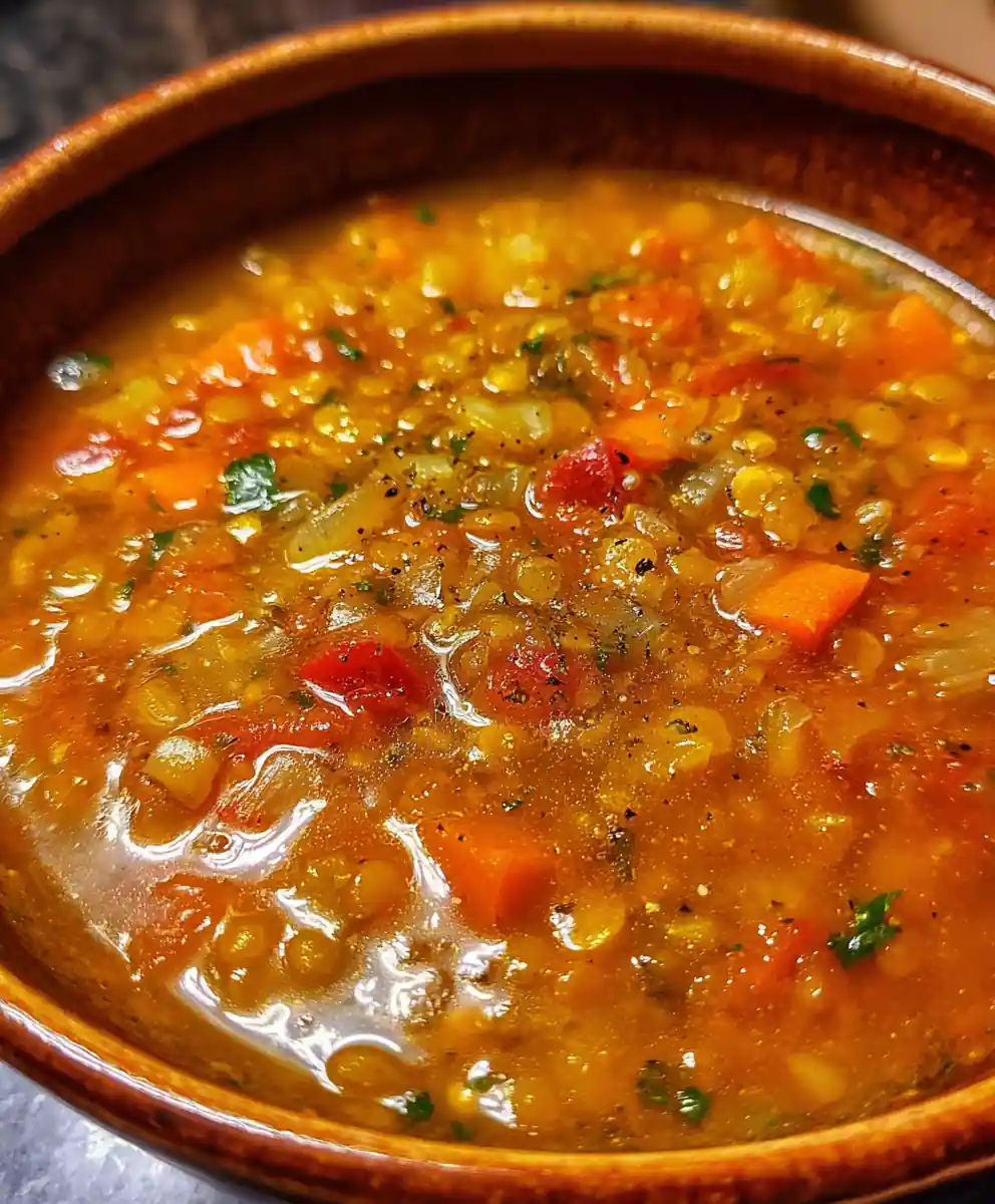 mediterranean lentil soup recipe with Tomato Saffron Bloom