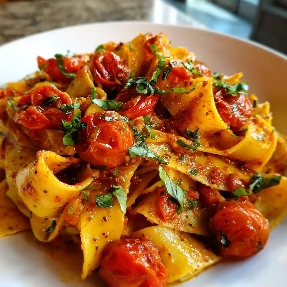 Pappardelle Pasta Recipe Roasted Tomato Pappardelle With Basil Ribbons 4 Pappardelle Pasta Recipe Roasted Tomato Pappardelle With Basil Ribbons 1761524330.871509