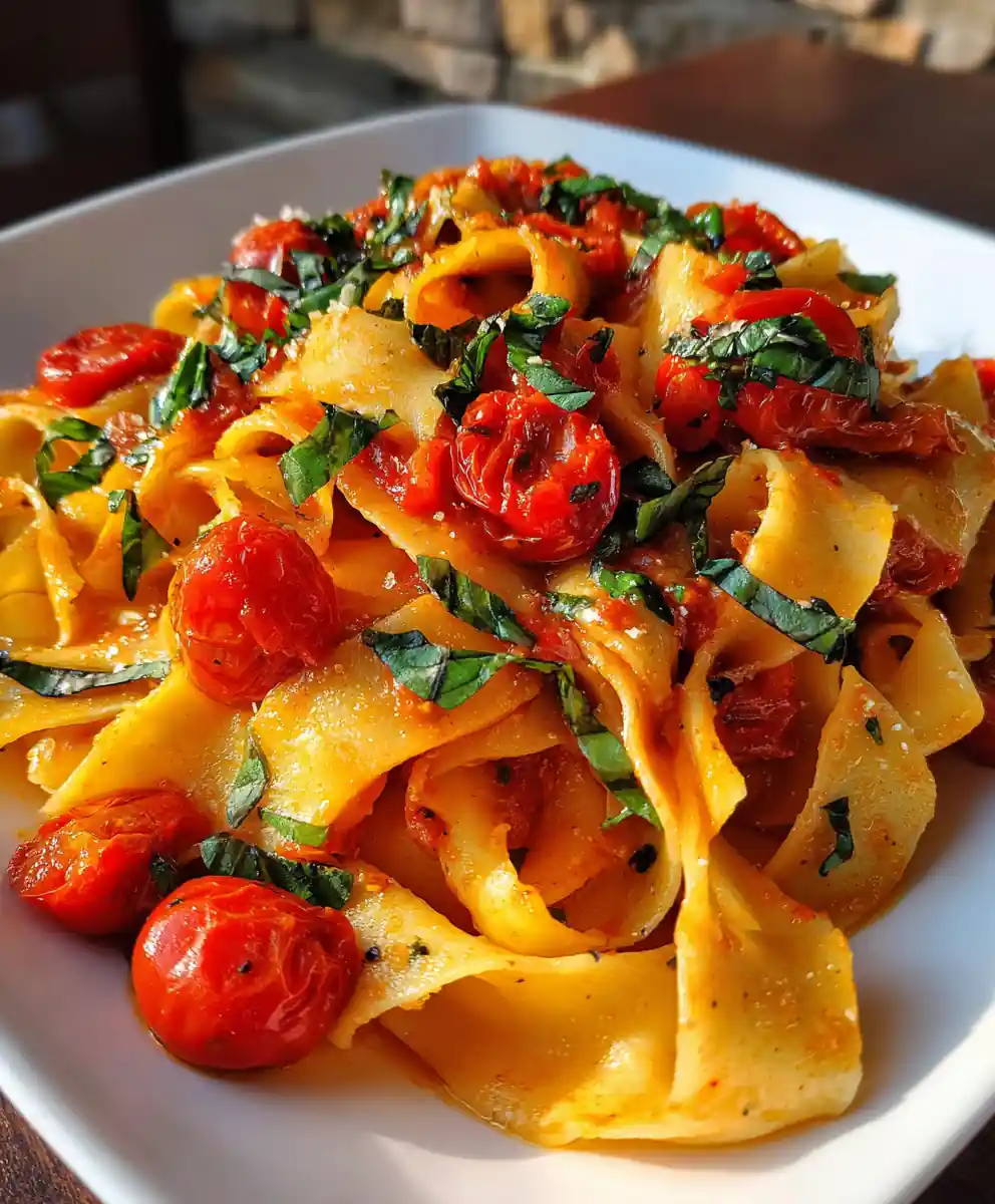pappardelle pasta recipe Roasted Tomato Pappardelle With Basil Ribbons