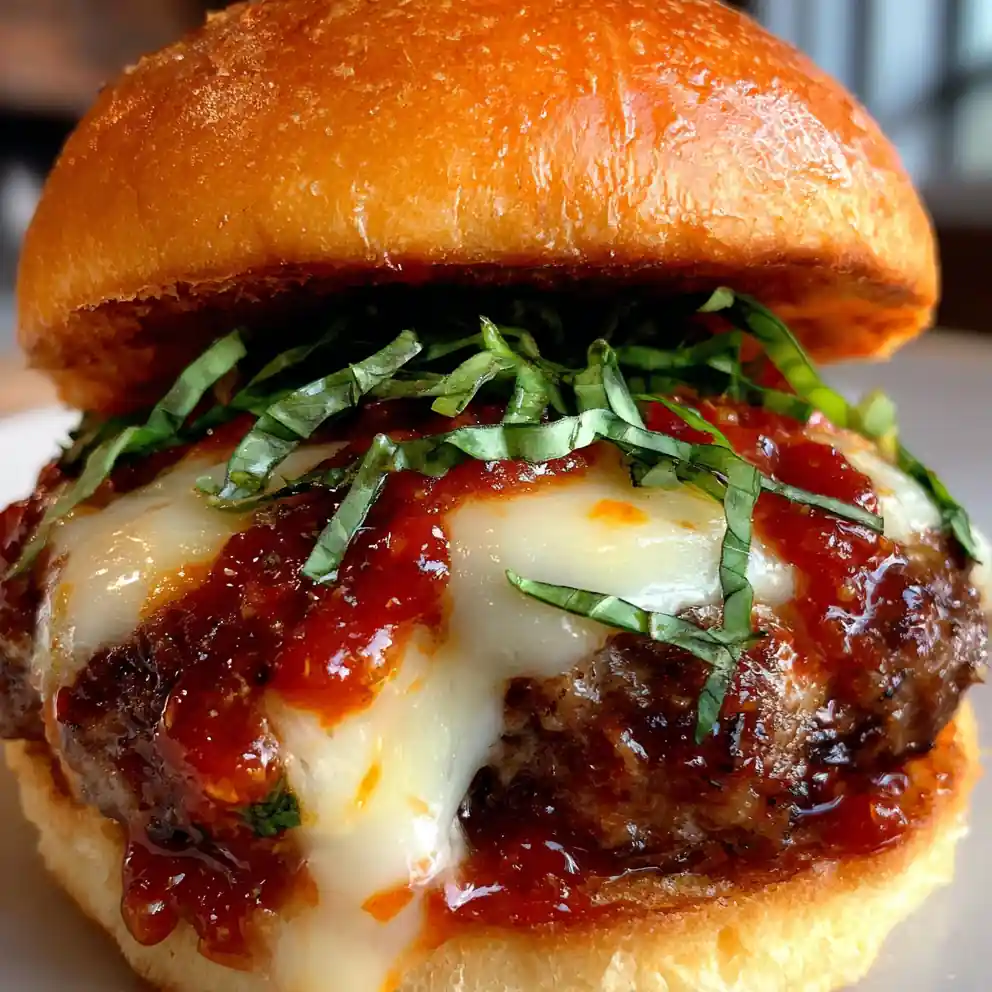 Pizza Burger Recipe Marinara Glazed Pizza Burger With Basil Ribbons 1761403530.2123194