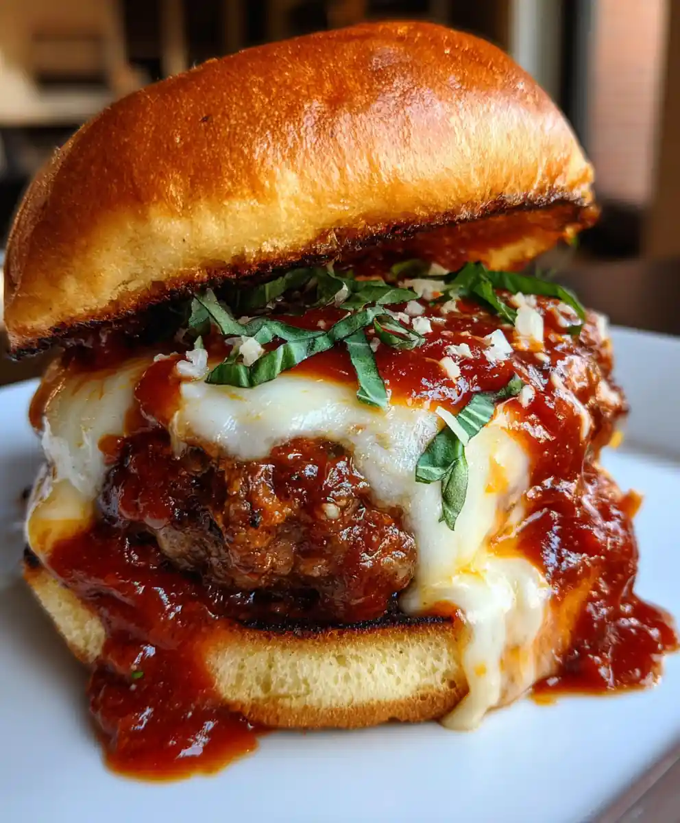 Pizza Burger Recipe Marinara-Glazed Pizza Burger With Basil Ribbons 7 pizza burger recipe Marinara-Glazed Pizza Burger With Basil Ribbons