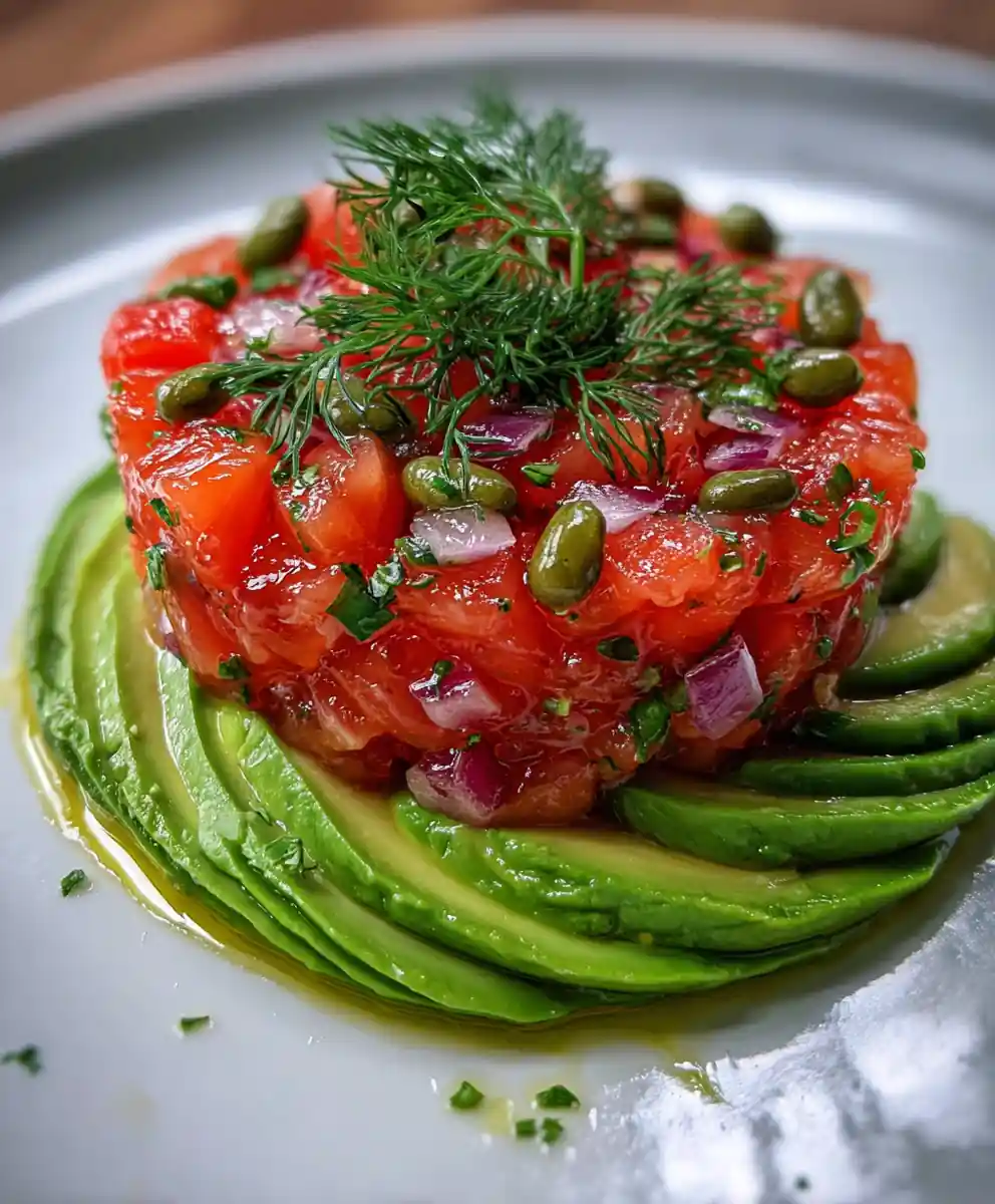 Salmon Tartare Recipe Citrus-Ruby Salmon Tartare With Avocado Fans 7 salmon tartare recipe Citrus-Ruby Salmon Tartare With Avocado Fans