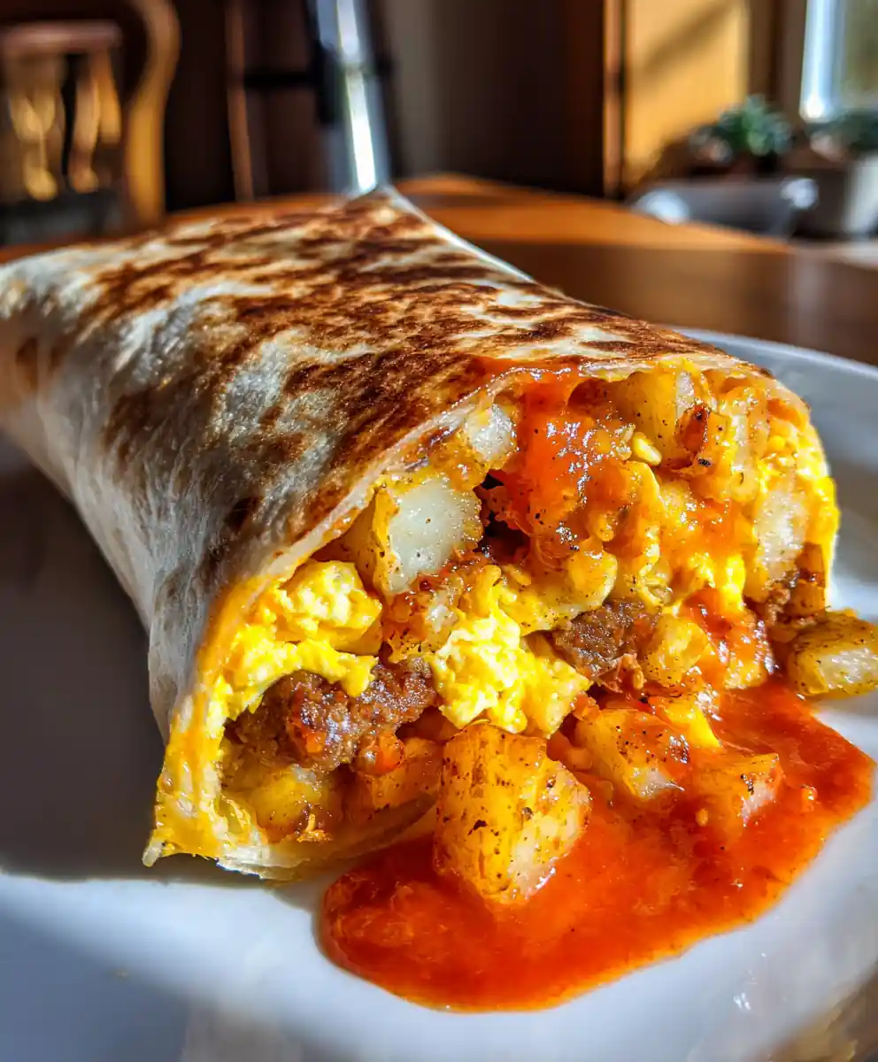 simple breakfast burrito recipe with Sunset Salsa Stripe