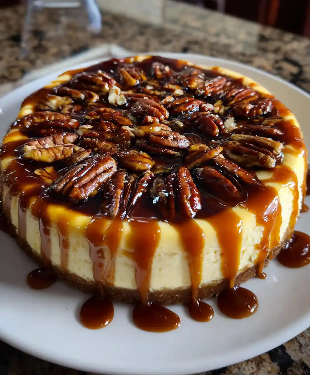 turtle cheesecake recipe With Caramel-Pecan Mosaic