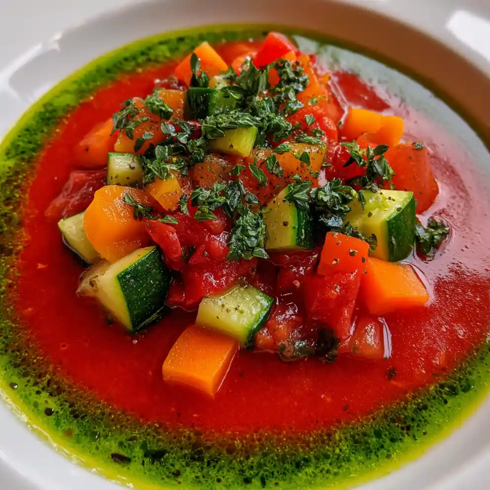 vegetable soup recipe Garden-Red Vegetable Soup With Herb Oil