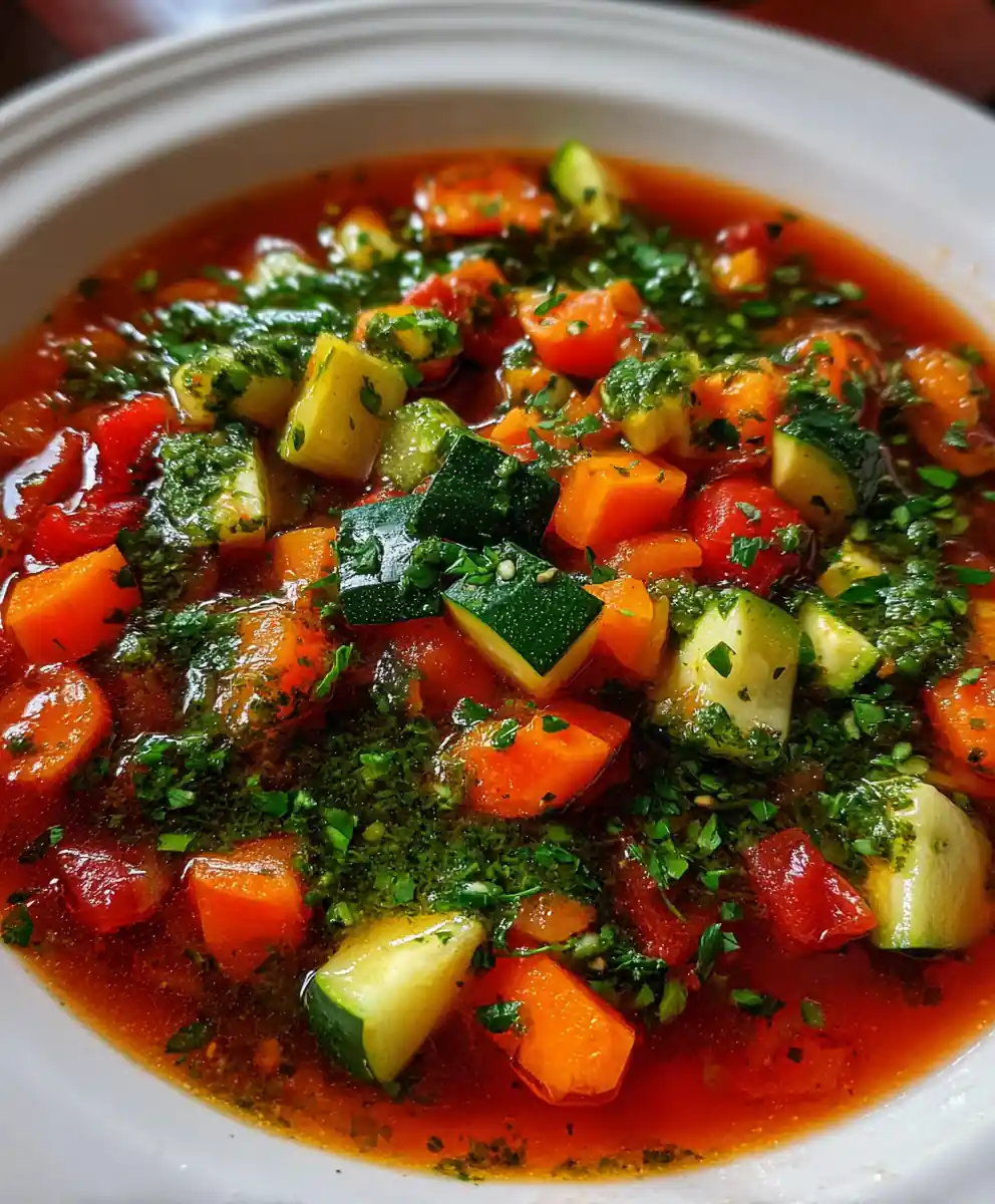vegetable soup recipe Garden-Red Vegetable Soup With Herb Oil