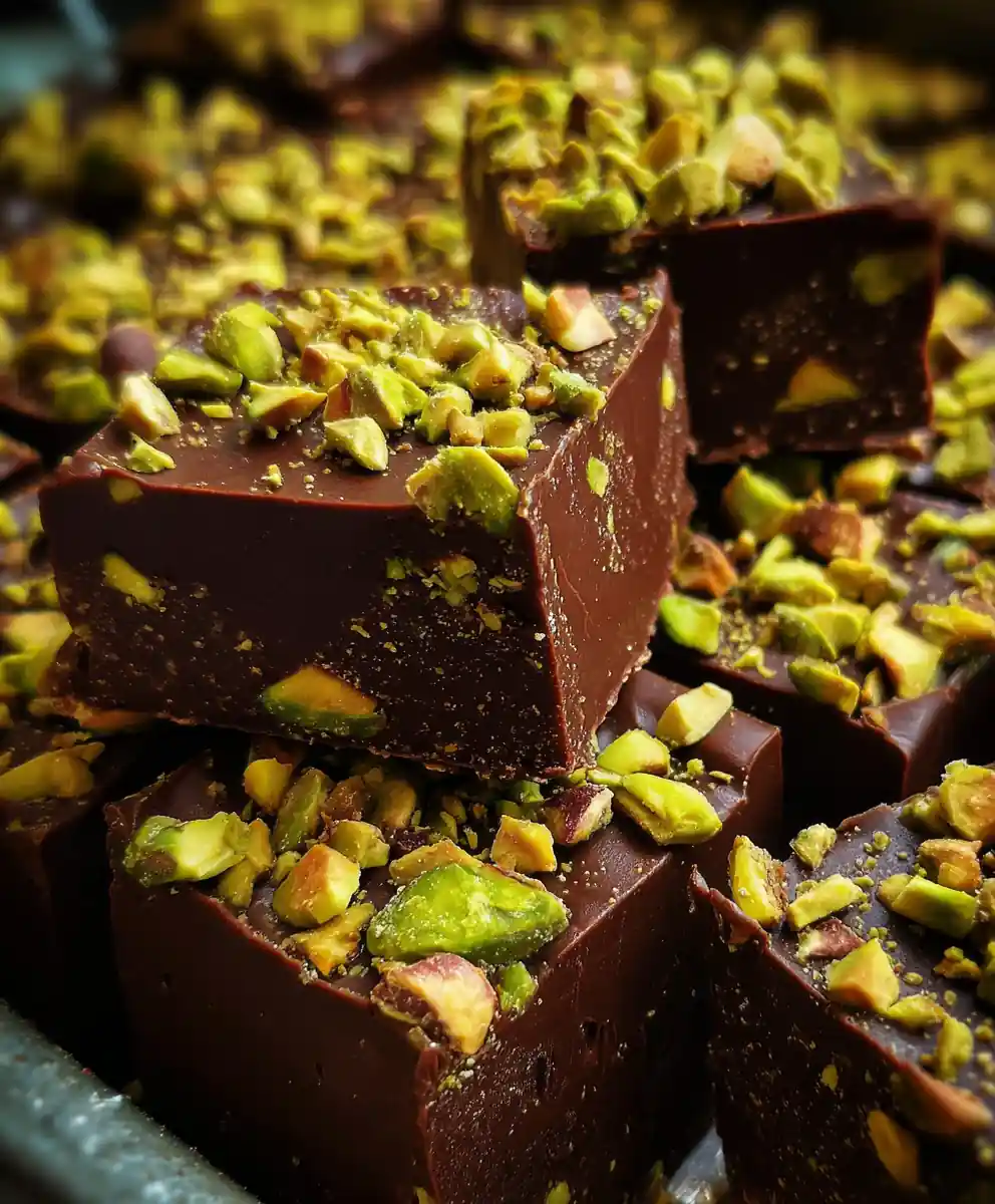 chocolate fudge recipe Dark Slab With Pistachio Jewels