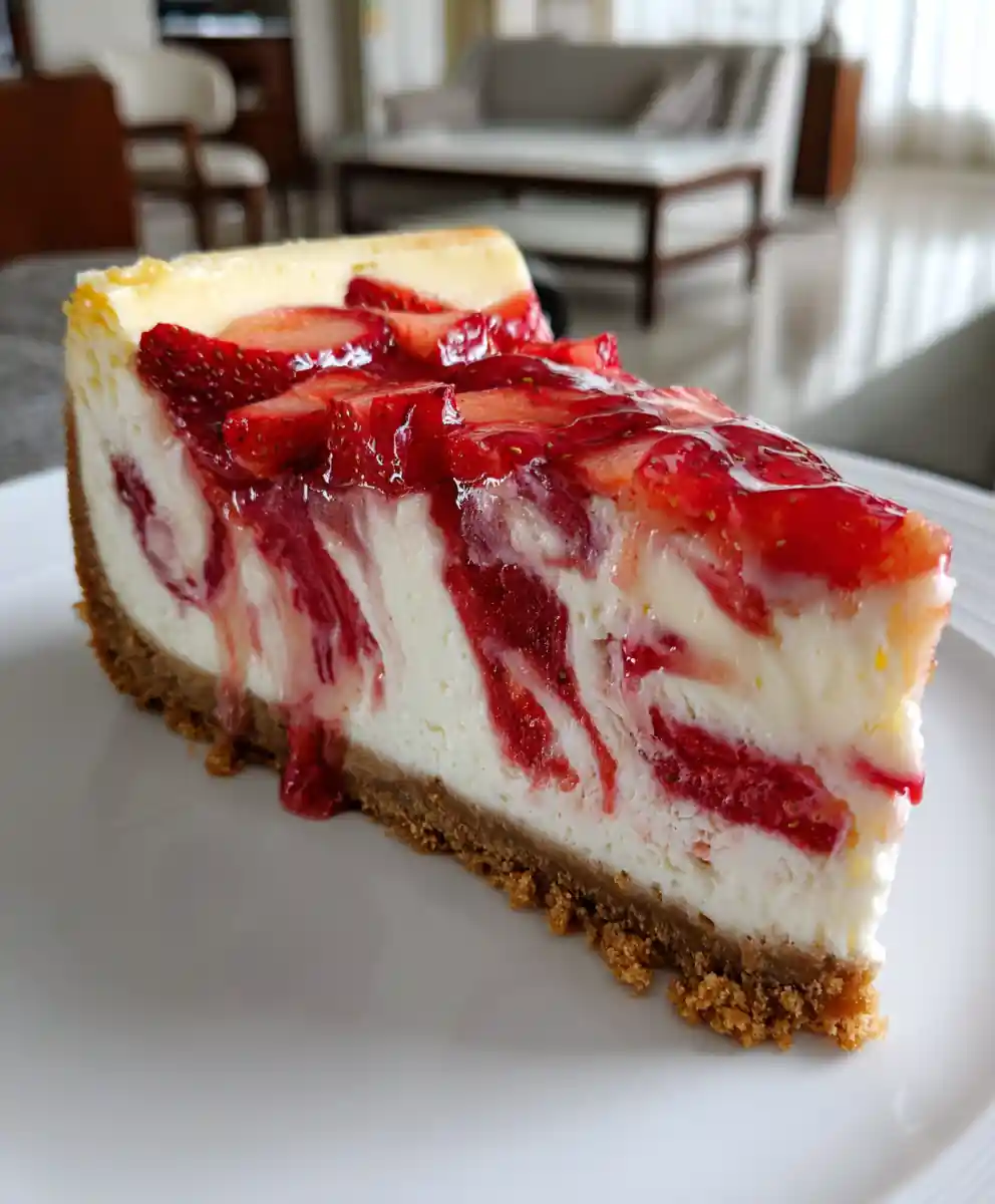 easy cheesecake recipe Strawberry Marble No Fuss Slice