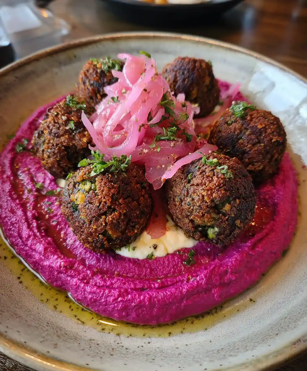 Falafel Recipe Beet Hummus Drizzle And Pickled Onions 7 falafel recipe Beet Hummus Drizzle and Pickled Onions