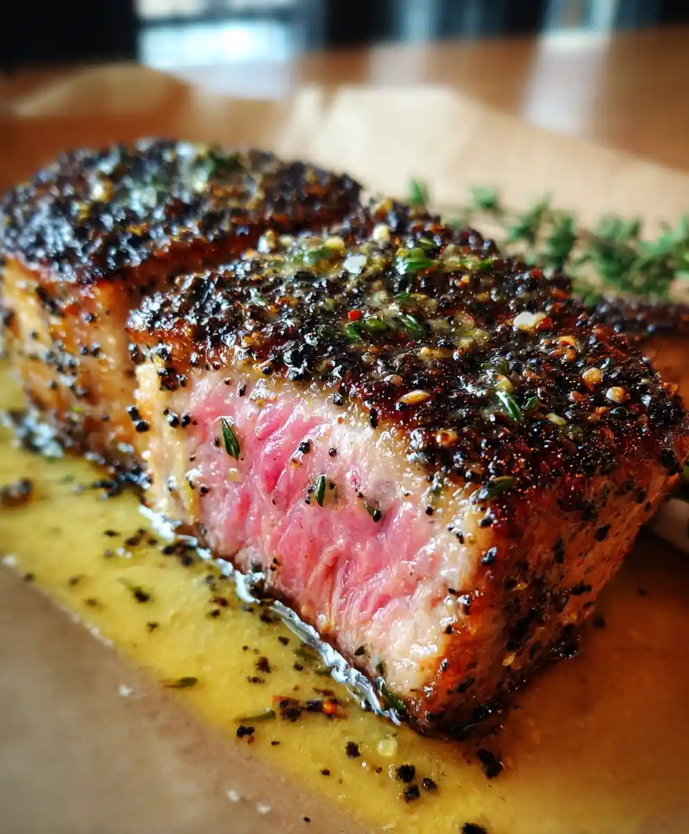 new york strip steak recipe Peppercorn Crust With Herb Butter