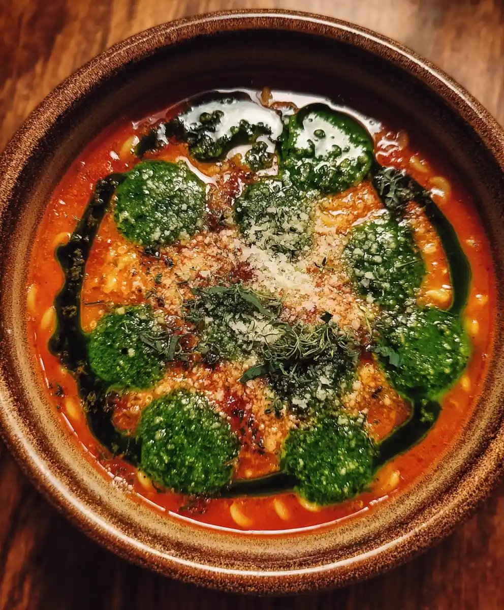 pastina recipe Tomato Butter Broth With Basil Oil