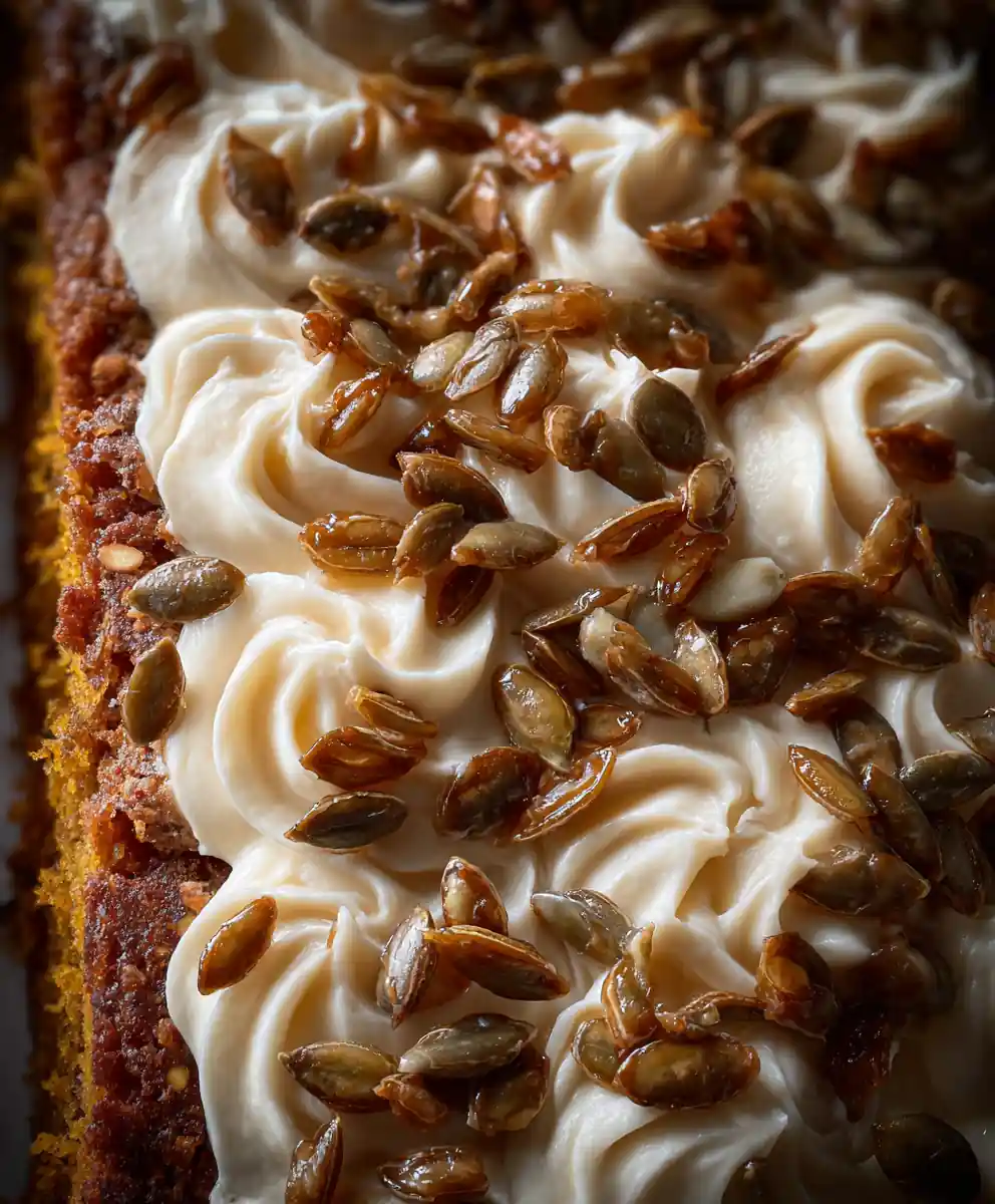 pumpkin cake recipe Maple Cream Cheese and Candied Seeds