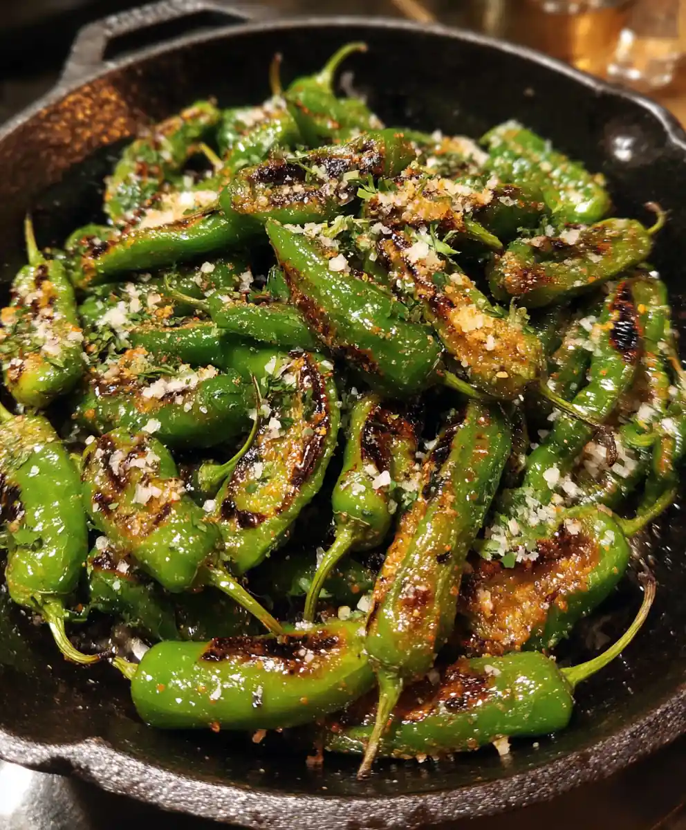 shishito pepper recipe Charred Lime Salt Skillet