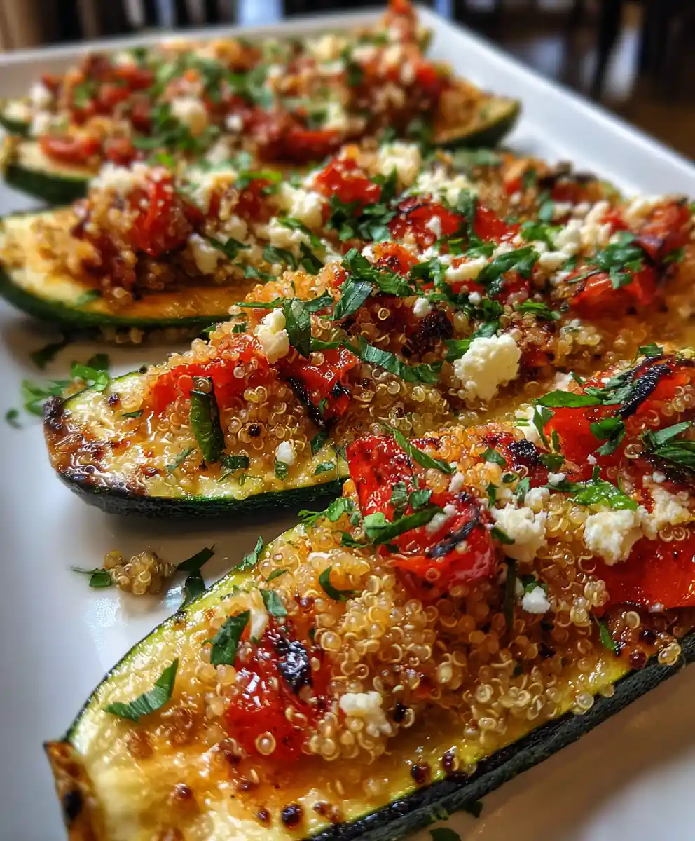 stuffed zucchini recipe Tomato Quinoa Boats With Feta