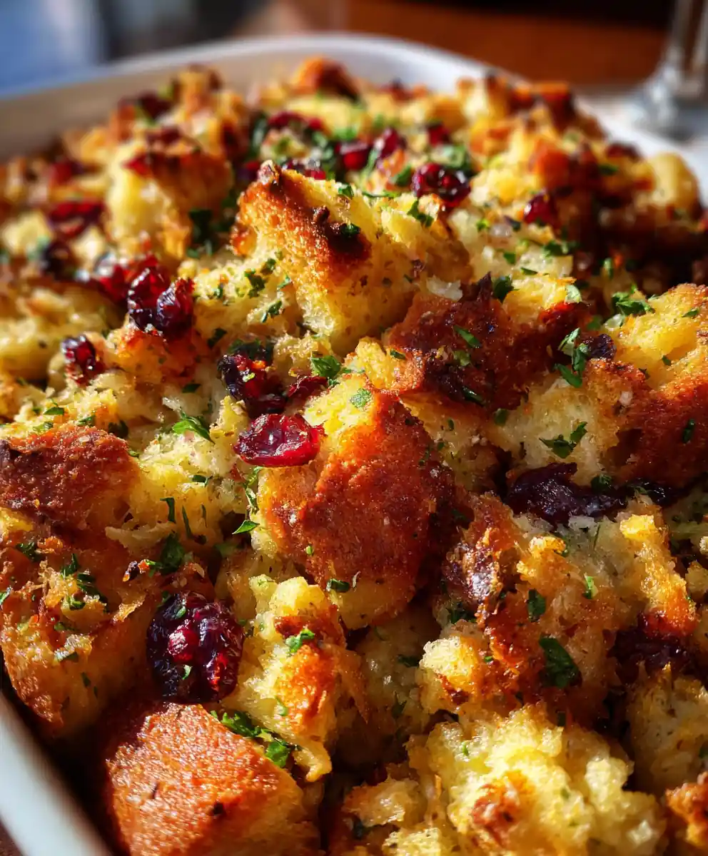 stuffing recipe Golden Herb Cube Bake With Cranberry Jewels