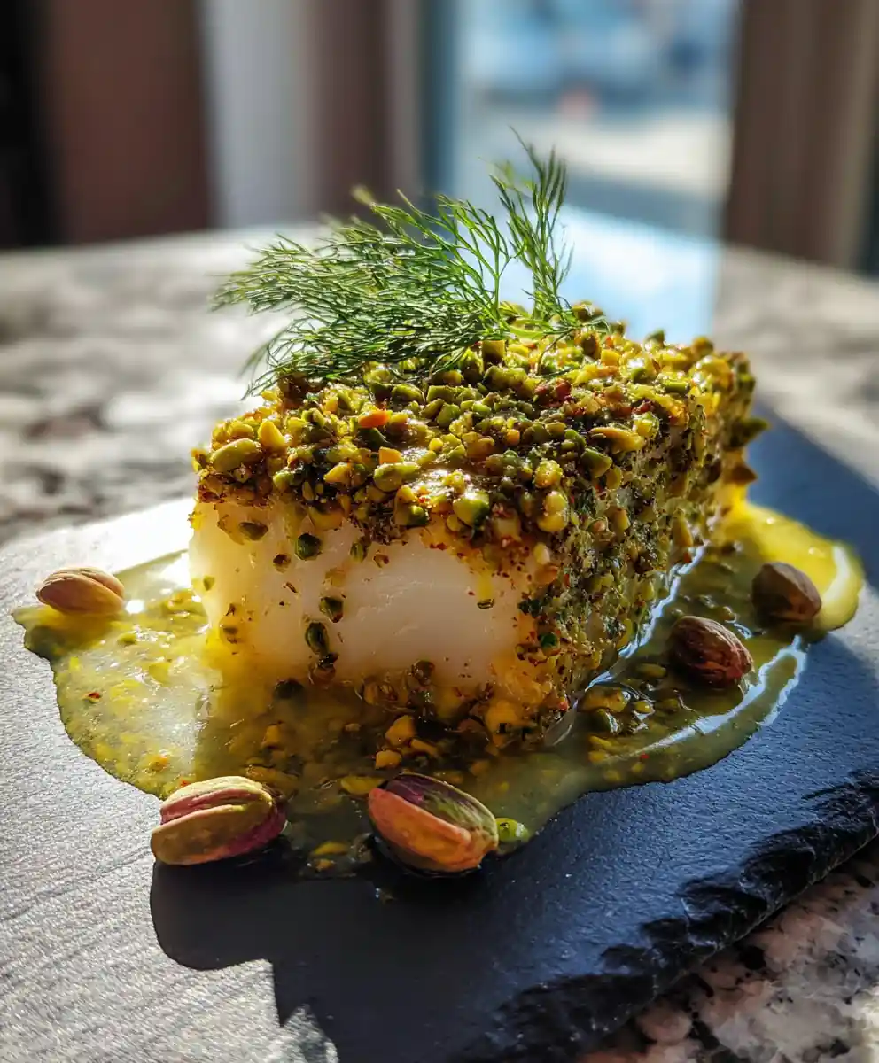 Baked Cod with Lemon Butter and Pistachio Herb Crust