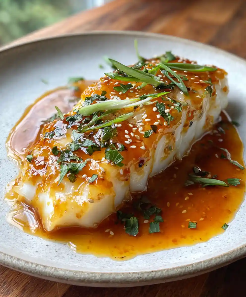 Baked Honey Soy Glazed Cod with Turmeric Honey Drizzle