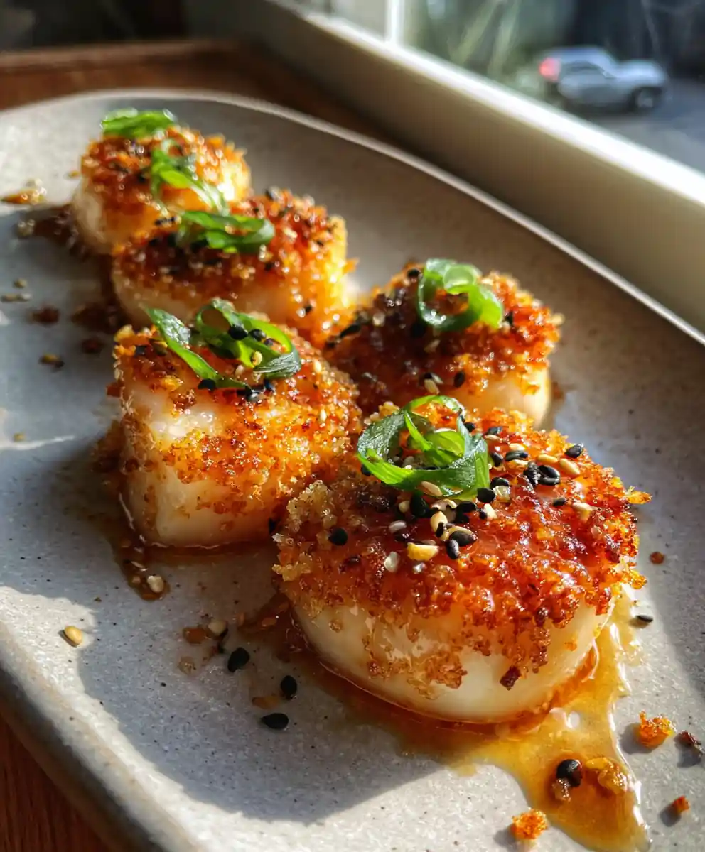 Baked Scallops with Yuzu Miso Butter and Crispy Sesame Panko Topping