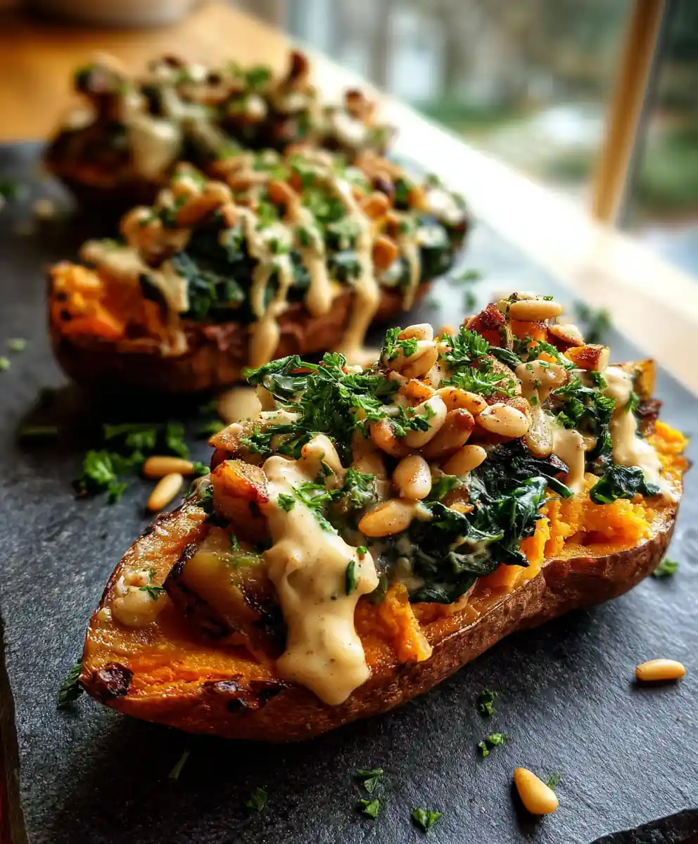 Baked Stuffed Sweet Potatoes With Spinach Mushroom Rosemary Filling And Smoky Chipotle Feta Cream 7 Baked Stuffed Sweet Potatoes with Spinach Mushroom Rosemary Filling and Smoky Chipotle Feta Cream