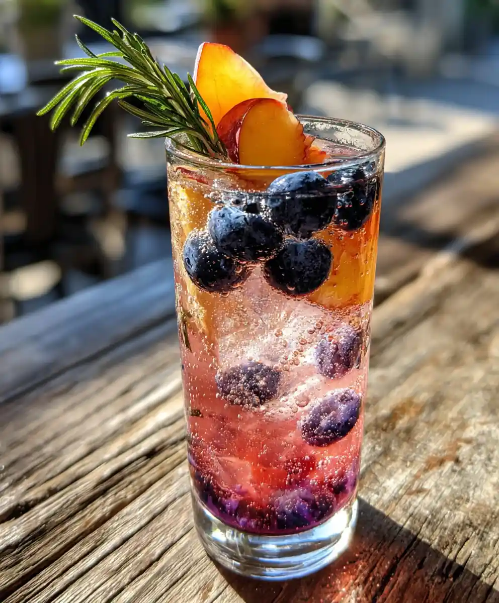 Blueberry Peach Spritzer with Rosemary Citrus Syrup