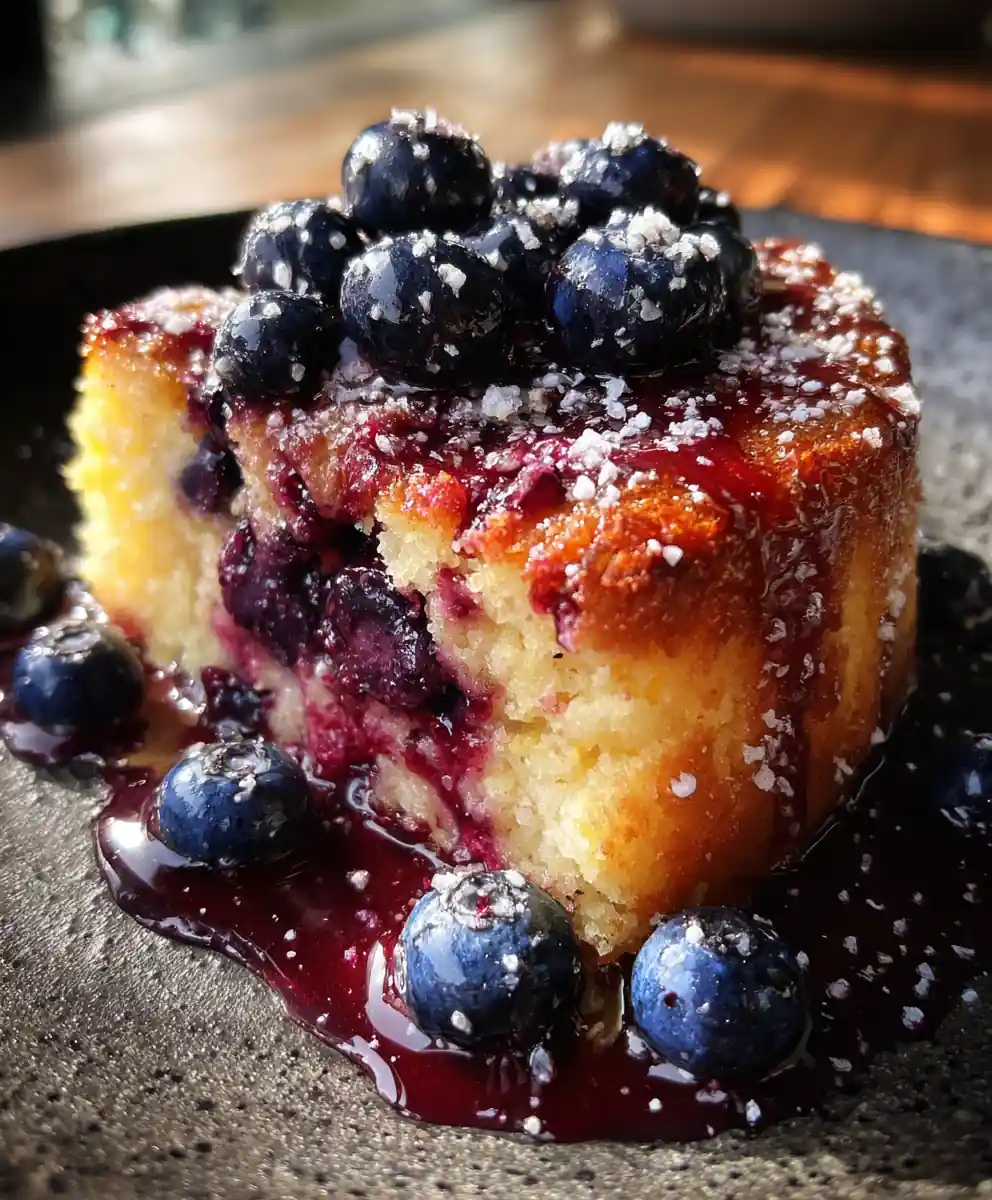 Blueberry Pudding Cake with Salted Caramel Glaze