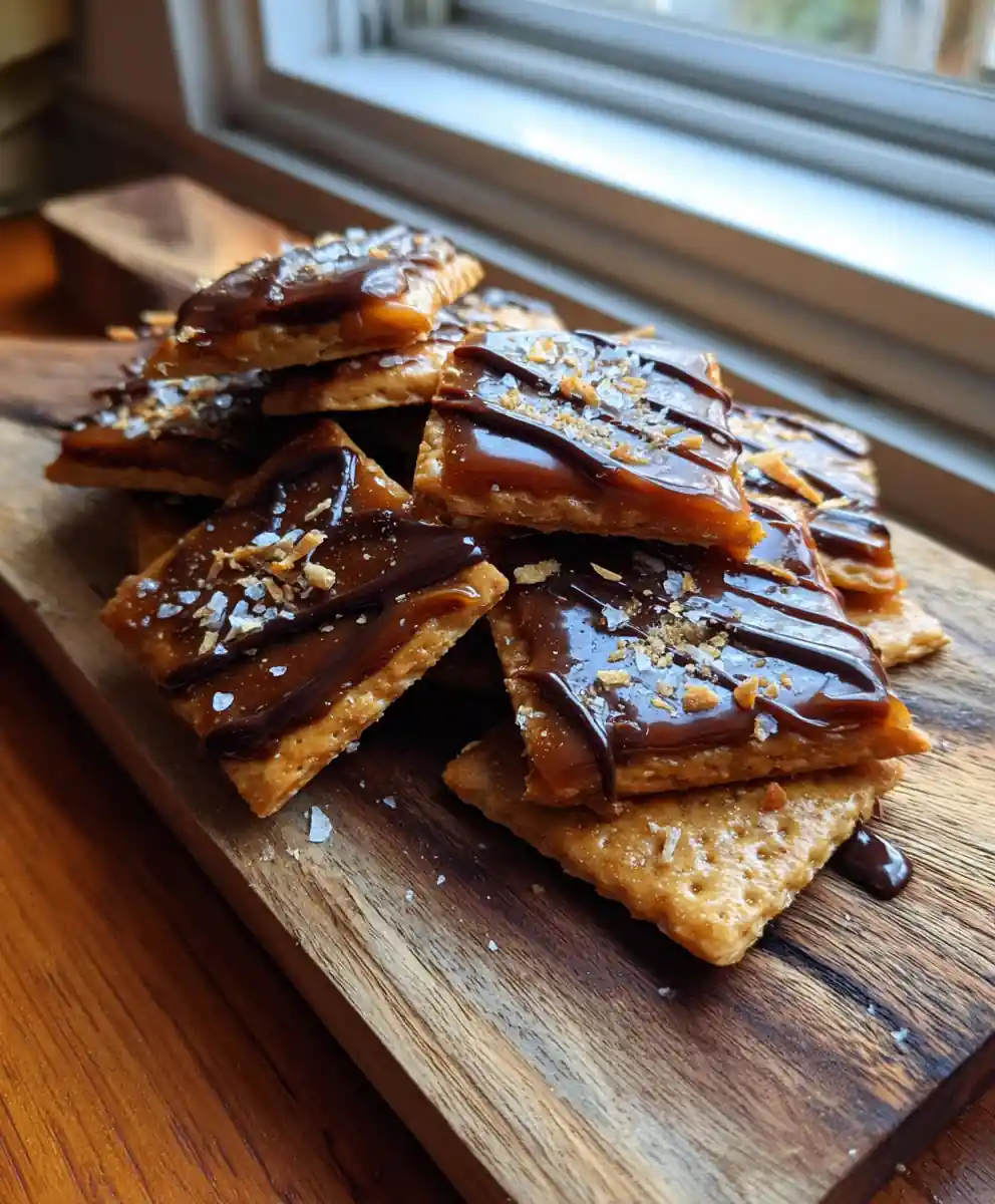 Brown Butter Salted Caramel Crackers with Dark Chocolate Drizzle