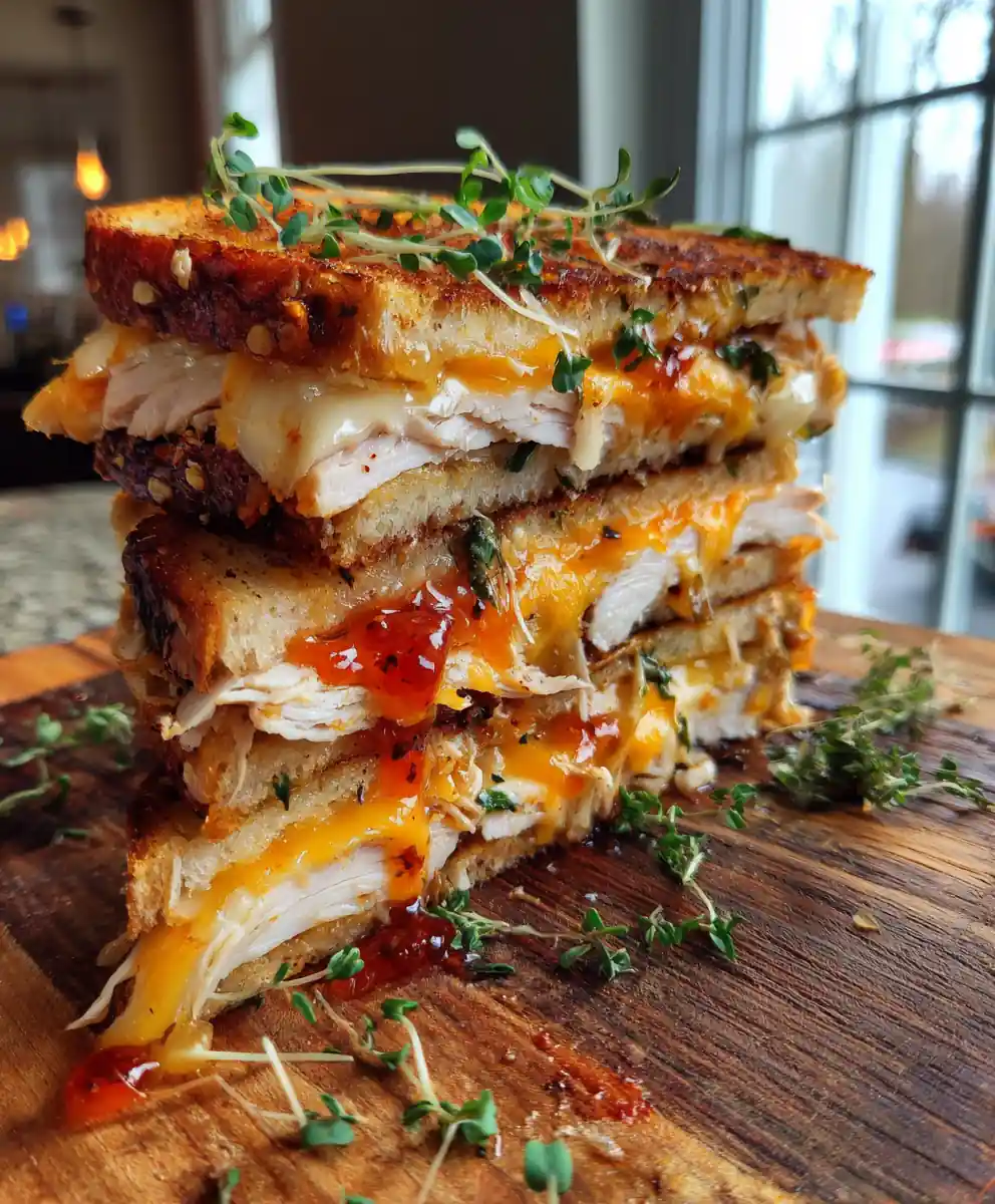 Cheddar Turkey Melt on Sourdough with Roasted Red Pepper Onion Jam