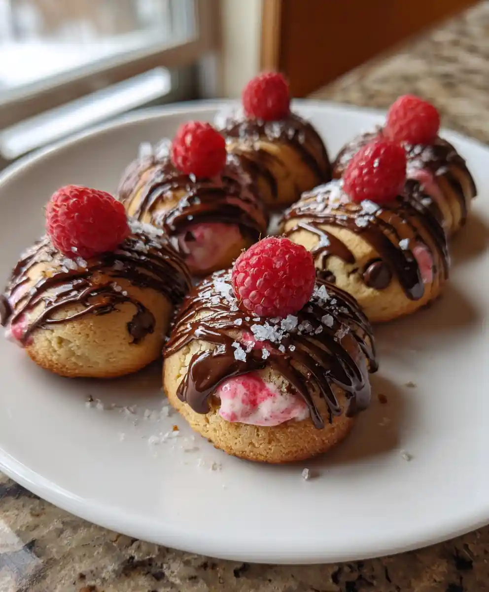 Cheesecake Stuffed Chocolate Chip Cookies with Raspberry Swirl