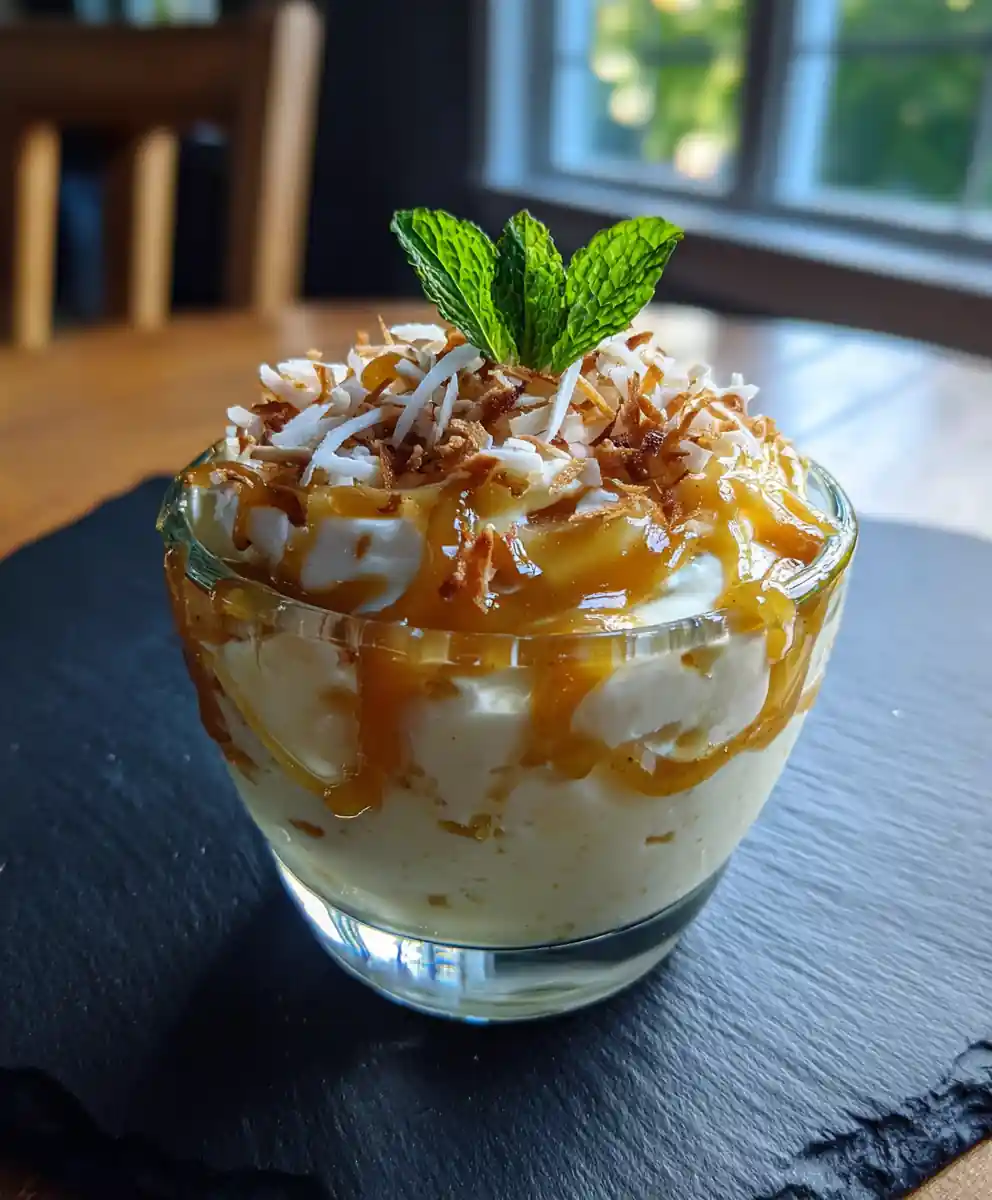 Cottage Cheese Banana Pudding with Golden Banana Caramel Swirl