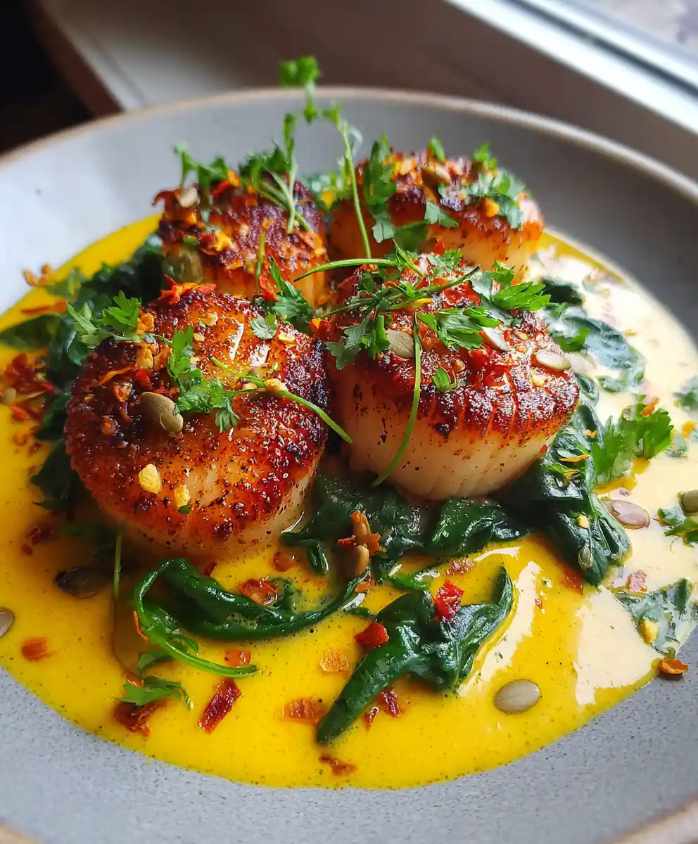 Creamy Tuscan Garlic Scallops with Turmeric Lime Sauce