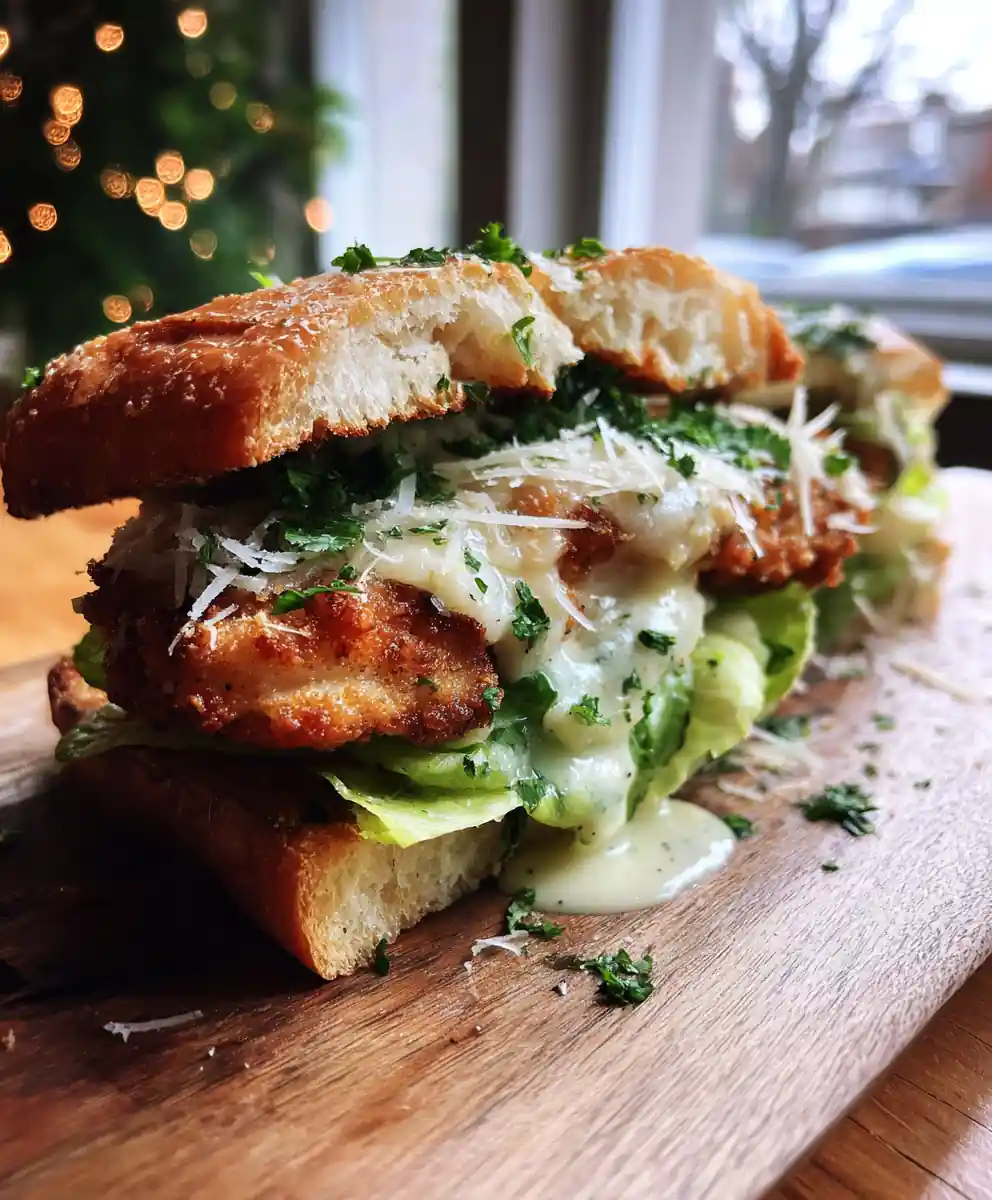 Crispy Chicken Caesar Sandwich with Lemon Caper Aioli