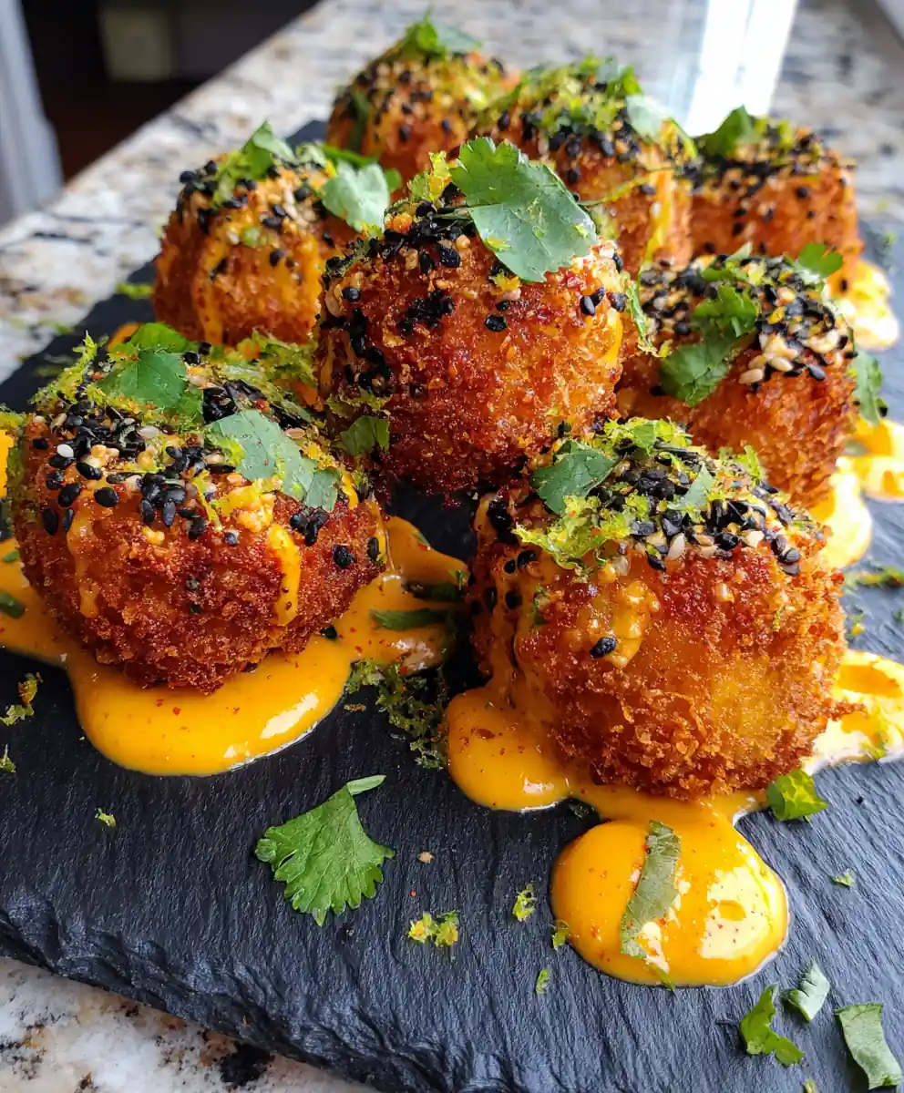 Crispy Golden Crab Bites with Chipotle Lime Aioli Swirl