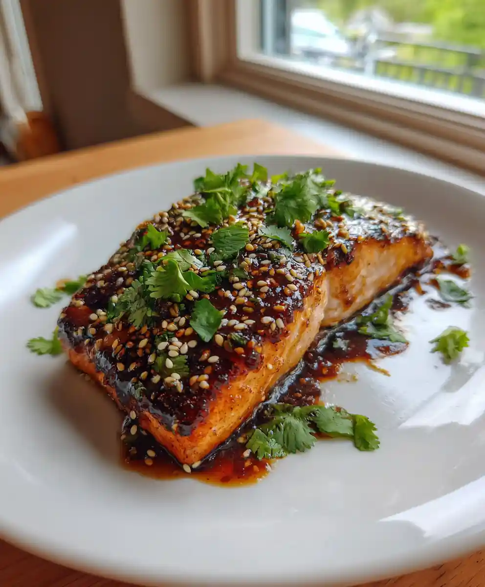 Crispy Honey Garlic Salmon with Pomegranate Molasses Glaze