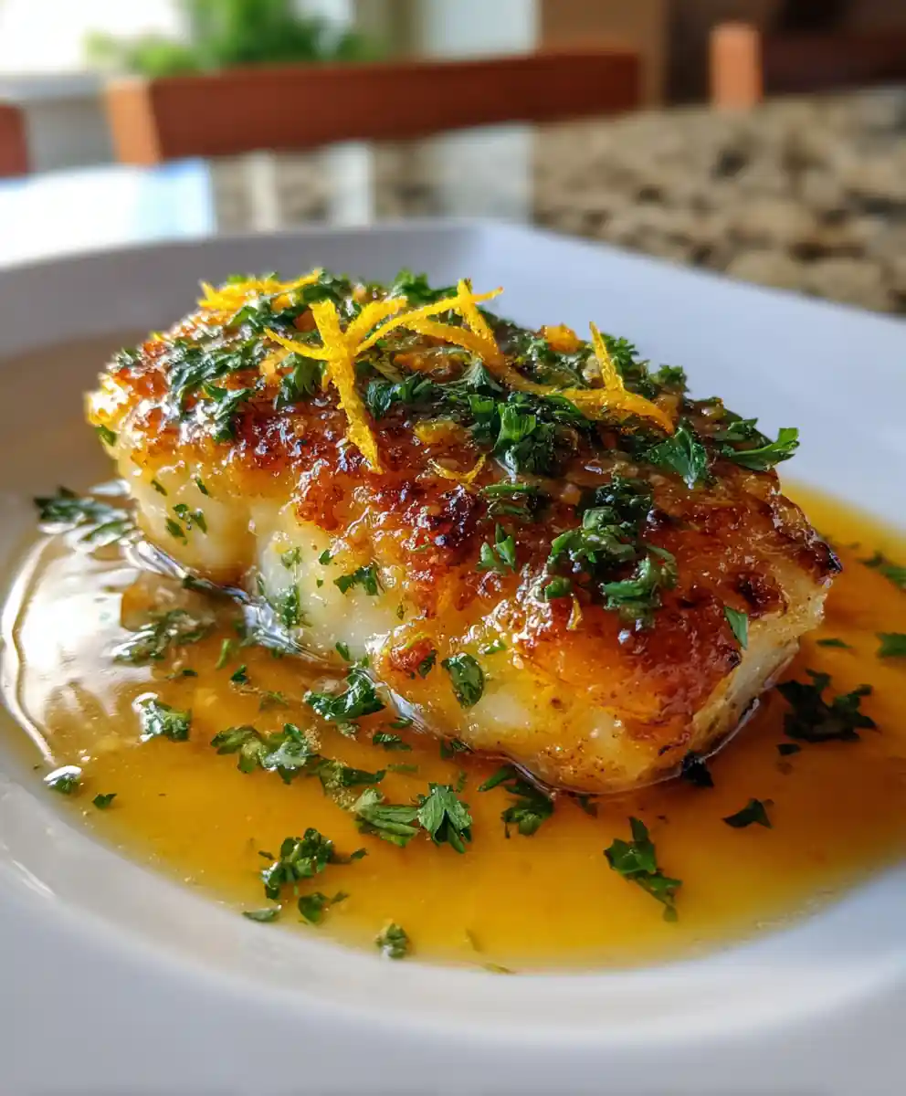 Crispy Seared Cod with Citrus Herb Butter Sauce