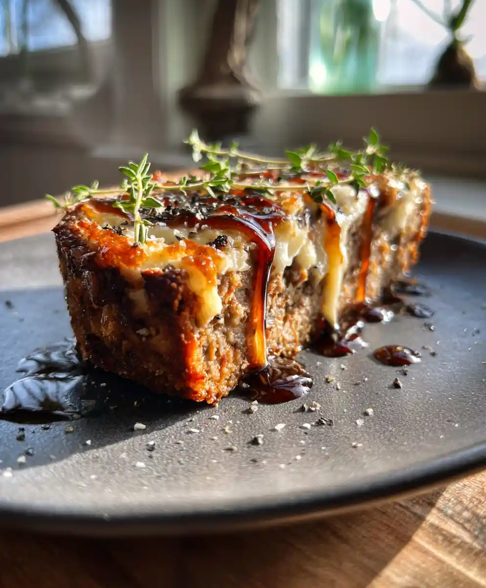 French Onion Meatloaf with Caramelized Onion Cheese Swirl