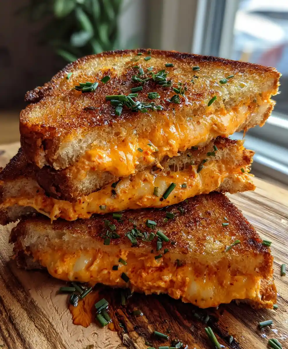 Garlic Bread Grilled Cheese with Roasted Red Pepper Swirl