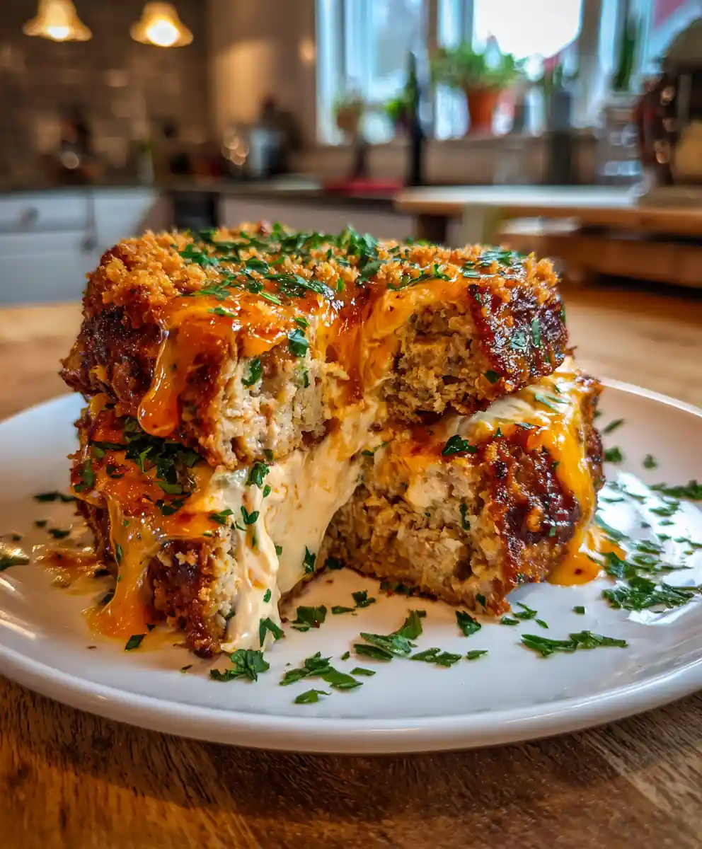 Garlic Cheese Chicken Meatloaf with Sun Dried Tomato Swirl