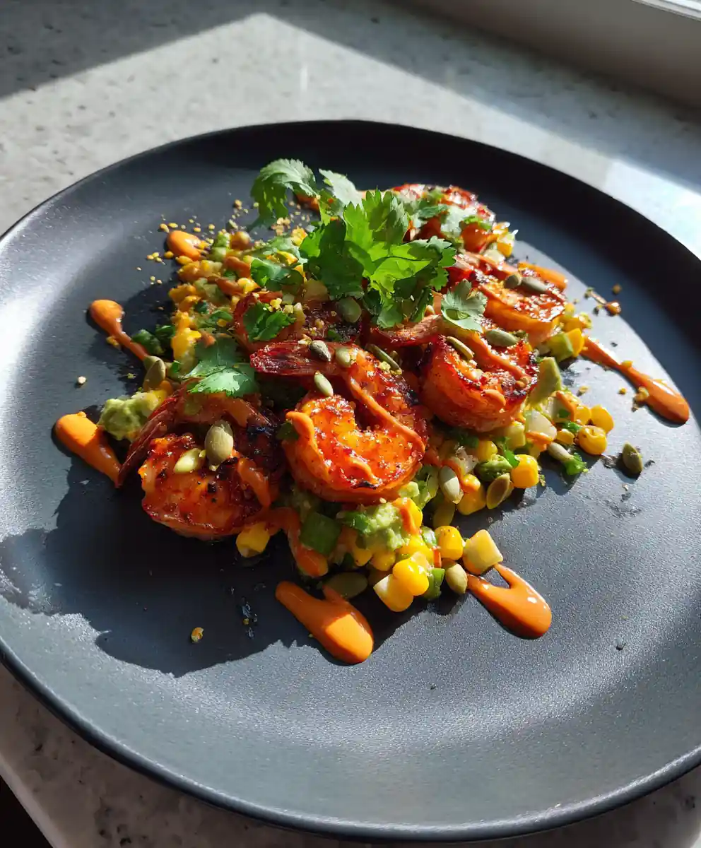 Grilled Shrimp with Avocado Corn Salsa and Smoky Chipotle Lime Crema