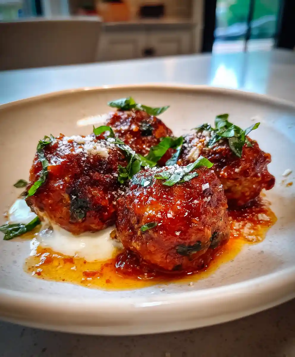 Herb Ricotta Stuffed Chicken Parmesan Meatballs