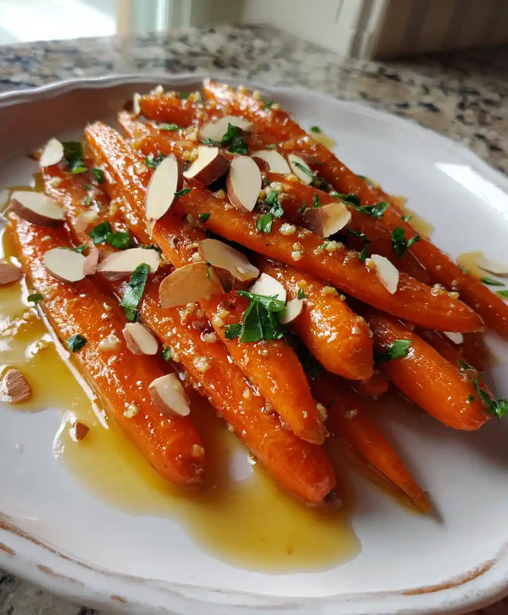 Honey Garlic Butter Glazed Roasted Carrots with Cumin Almond Crumble