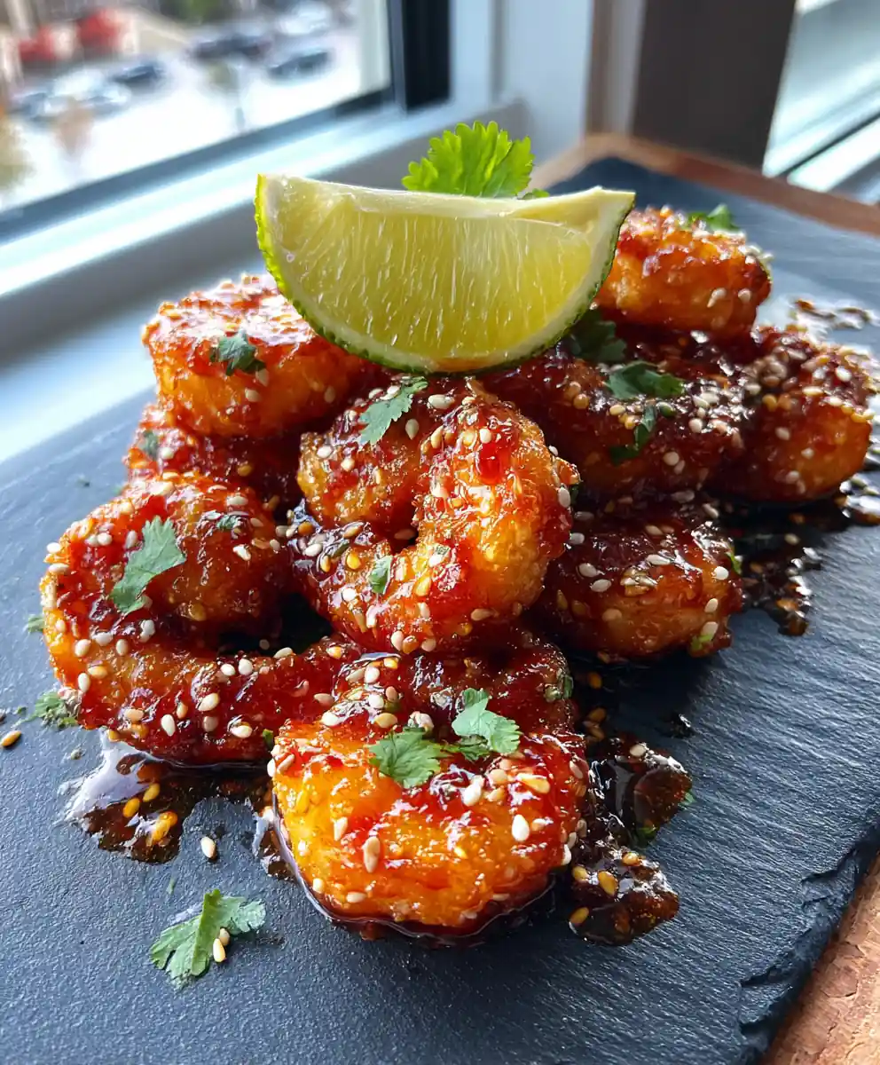 Hot Honey Fried Shrimp with Lime Sesame Glaze